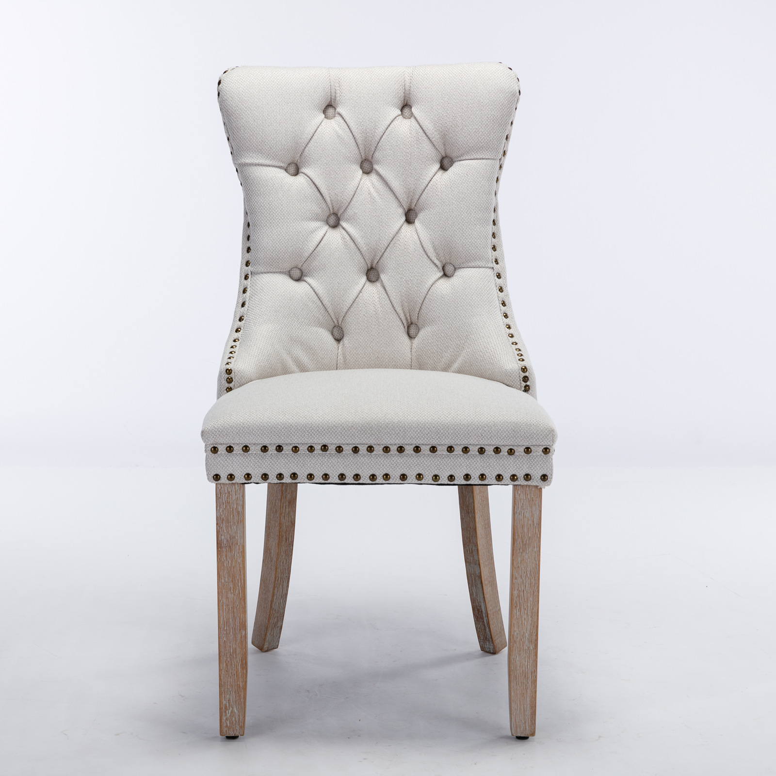Chaise de salle à manger, lot de 2, finition capitonnée, 65 x 50 x 95 cm, tissu rembourré et bois massif, beige - vue 2
