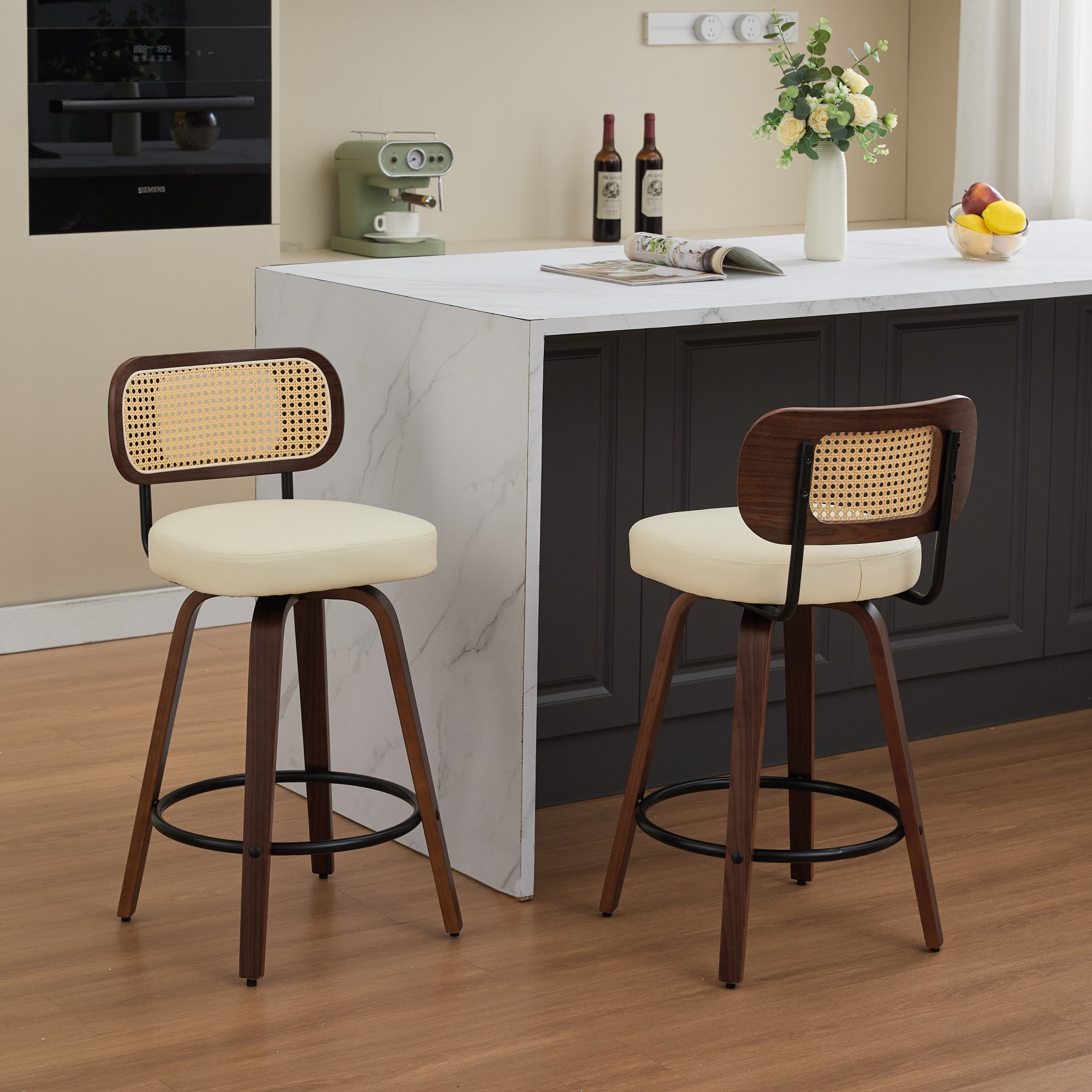 Set of 2 Counter Height Bar Stools - 26 inch Ratta