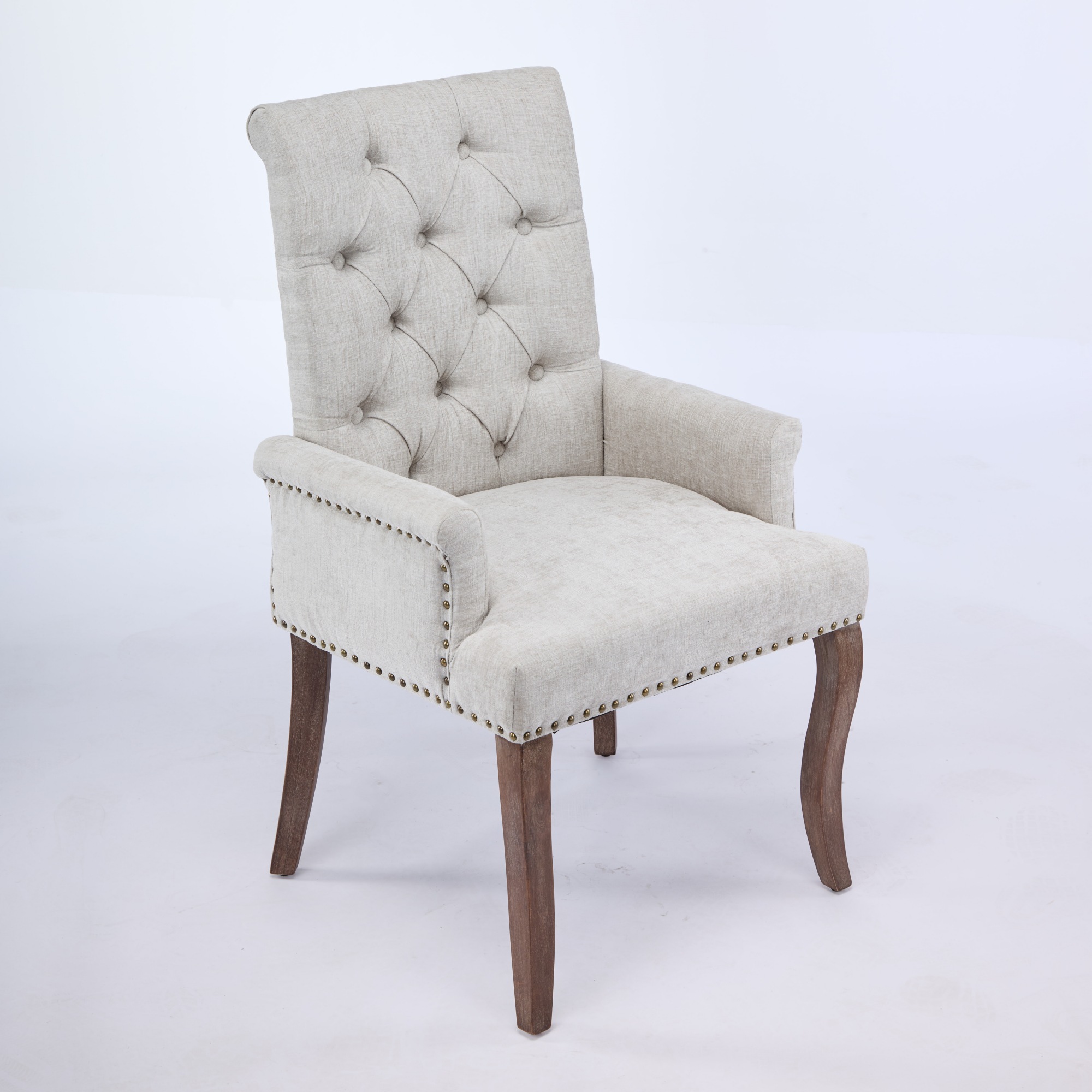 Chaise de salle à manger, 1 pièce, finition capitonnée, 69 x 57 x 100,5 cm, tissu rembourré et bois massif, beige - vue 4