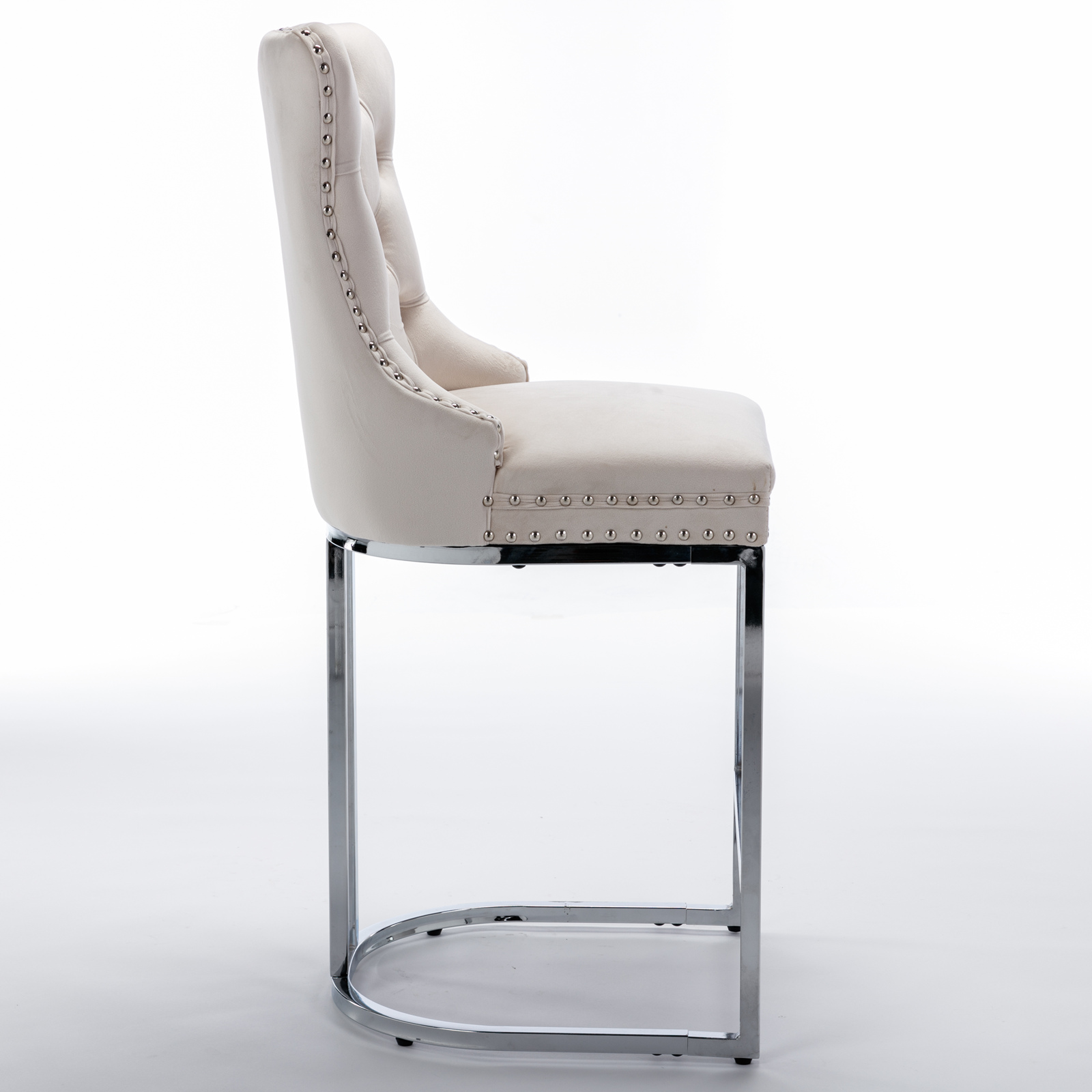 Tabouret de bar, lot de 2, finition capitonnée, 54 x 46 x 97 cm, tissu rembourré et velours, beige - vue 5