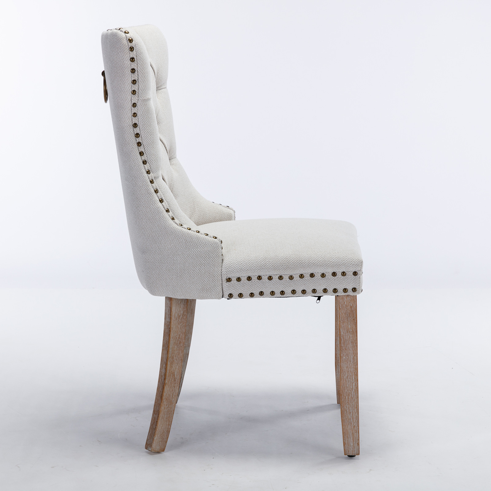 Chaise de salle à manger, lot de 2, finition capitonnée, 65 x 50 x 95 cm, tissu rembourré et bois massif, beige - vue 4