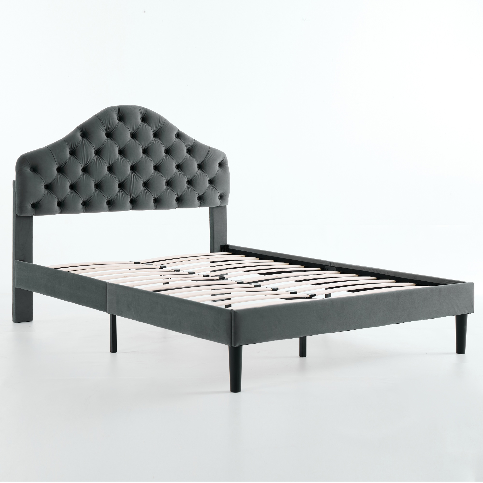 Lit plateforme velours 140x200 cm avec tête réglable vue 3