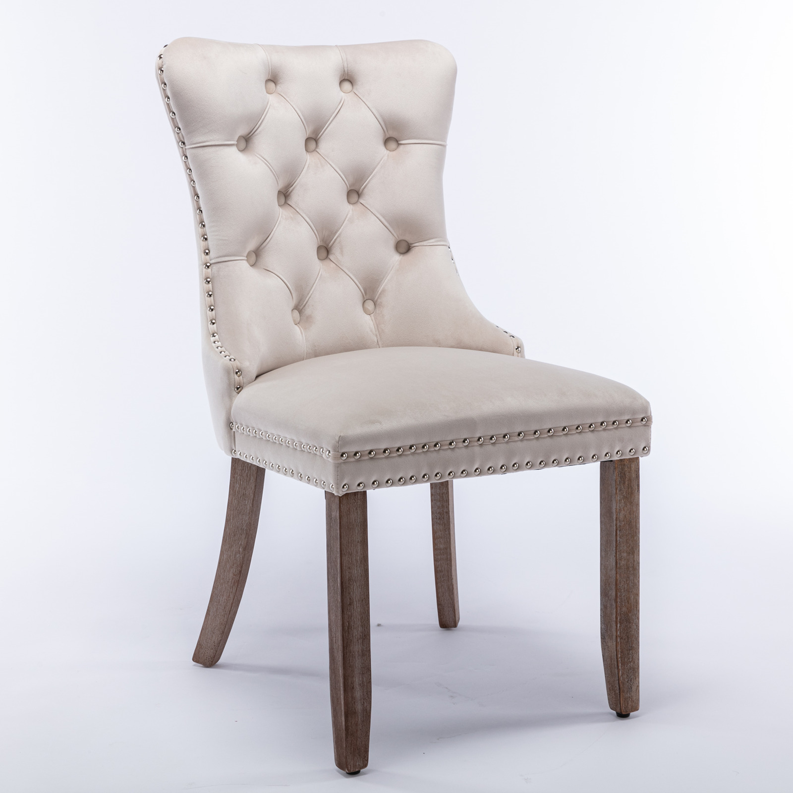 Chaise de salle à manger, lot de 2, finition capitonnée, 65 x 50 x 95 cm, tissu rembourré et bois massif, beige - vue 3