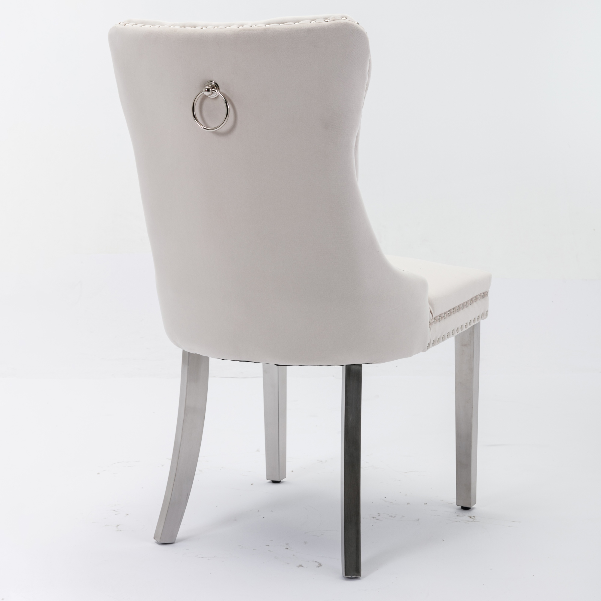Chaise de salle à manger, lot de 2, finition capitonnée, 65 x 50 x 95 cm, tissu rembourré et bois massif, beige - vue 5