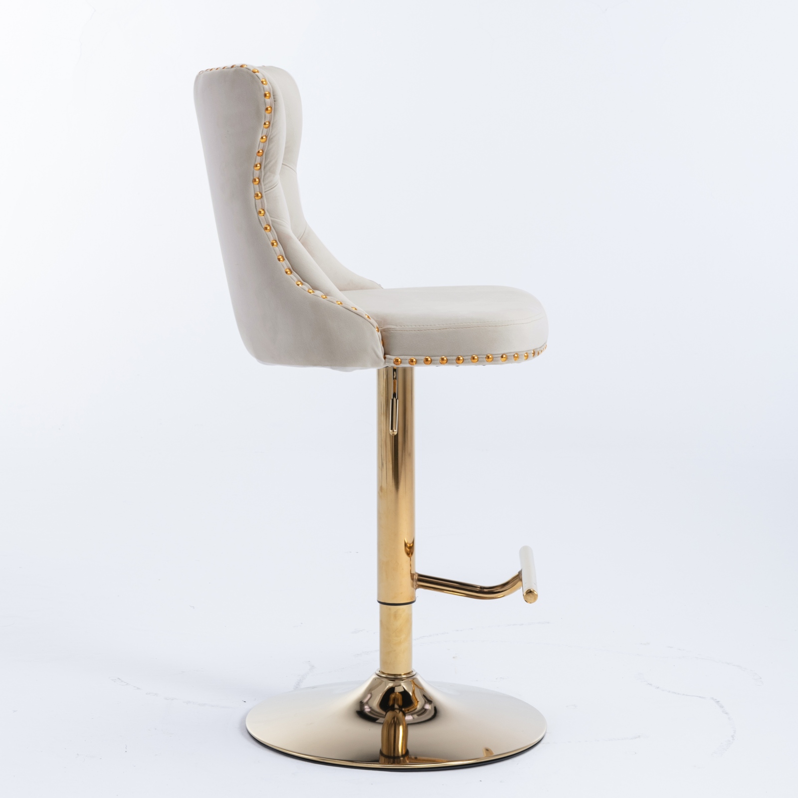 Tabouret de bar, 1 pièce, rotation à 360°, hauteur réglable, finition capitonnée, 46 x 46 x 115 cm, tissu rembourré et velours, beige - vue 5