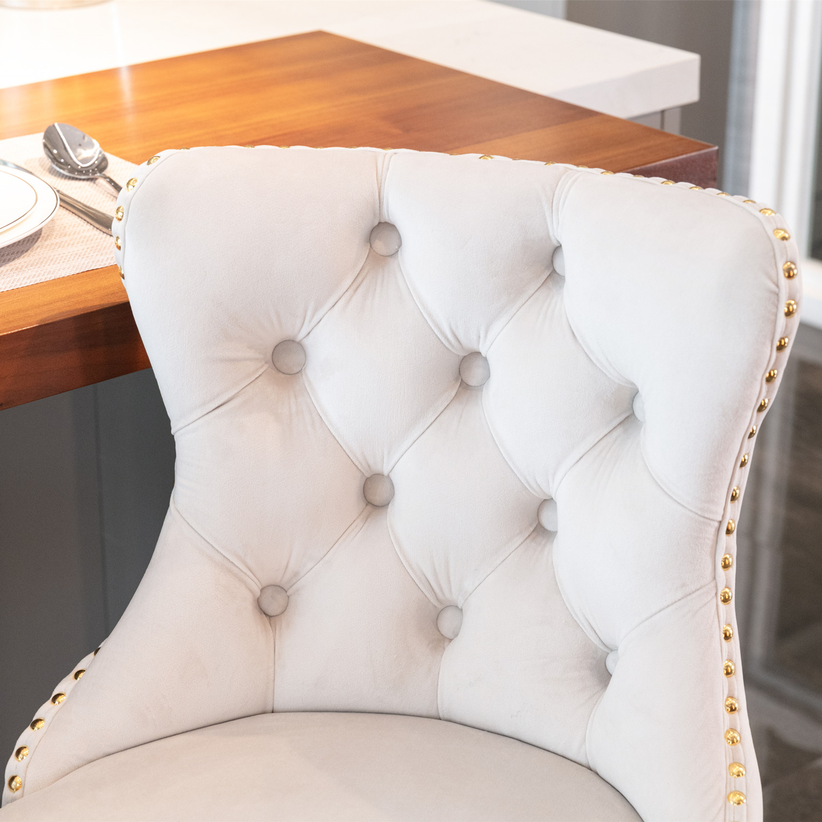 Lot de 2 tabourets de bar premium en velours avec - image 7