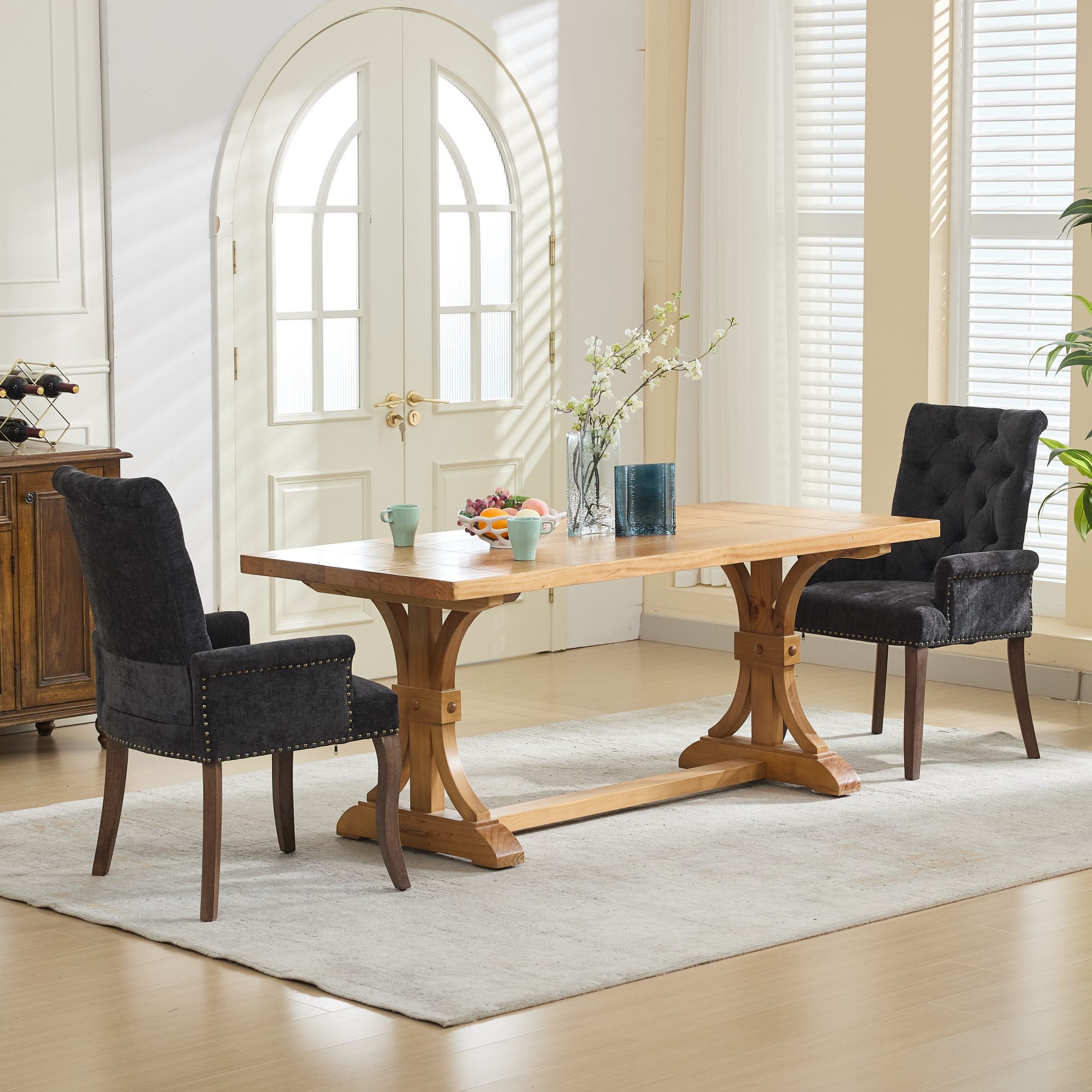 Chaise avec accoudoirs en bois massif, tissu chenille, dossier losange à boutons, capacité 300 lbs, pour salle à manger et salon, design classique, confort supérieur, durabilité, style élégant, stabilité, facile entretien - image 19