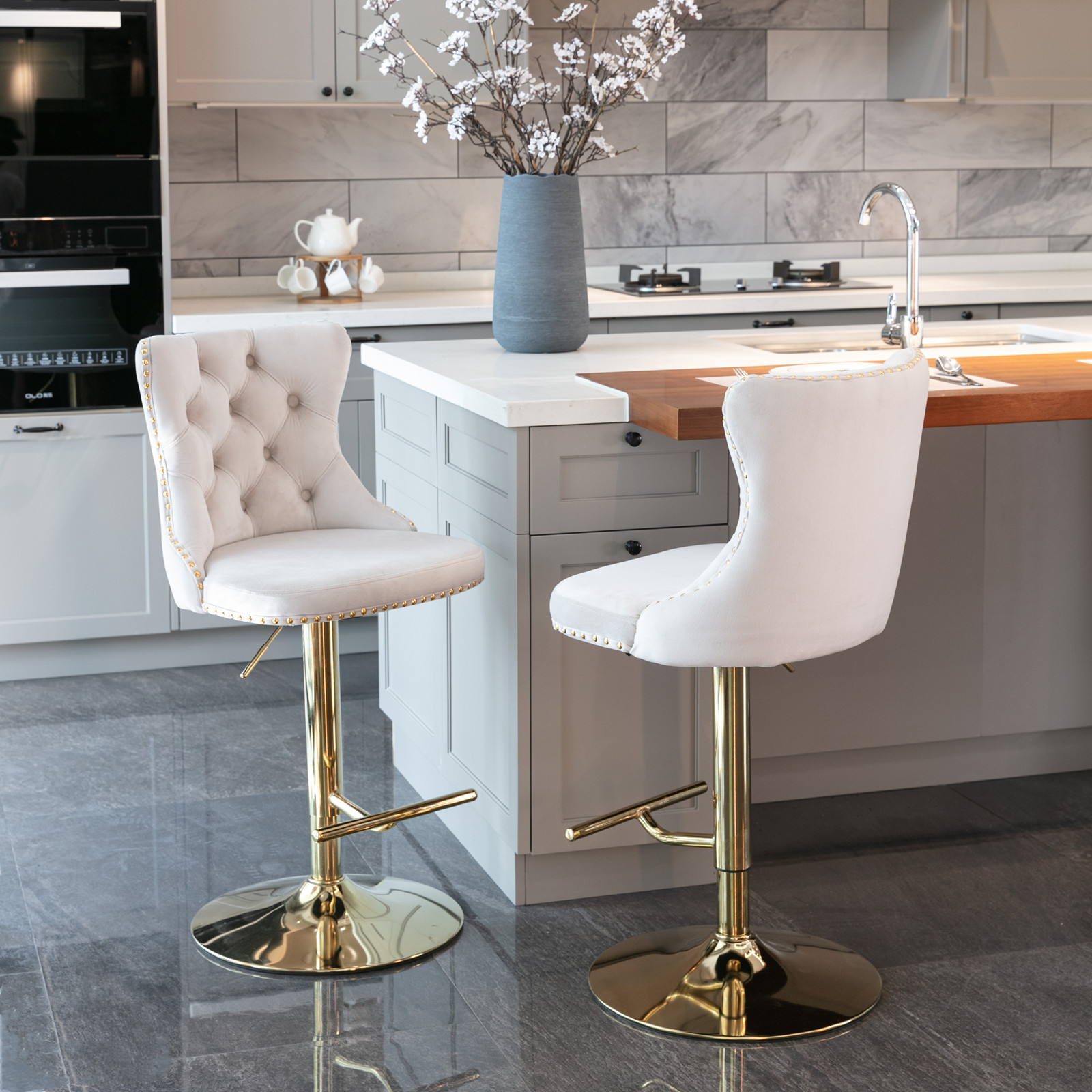 Lot de 2 tabourets de bar premium en velours avec - image 11