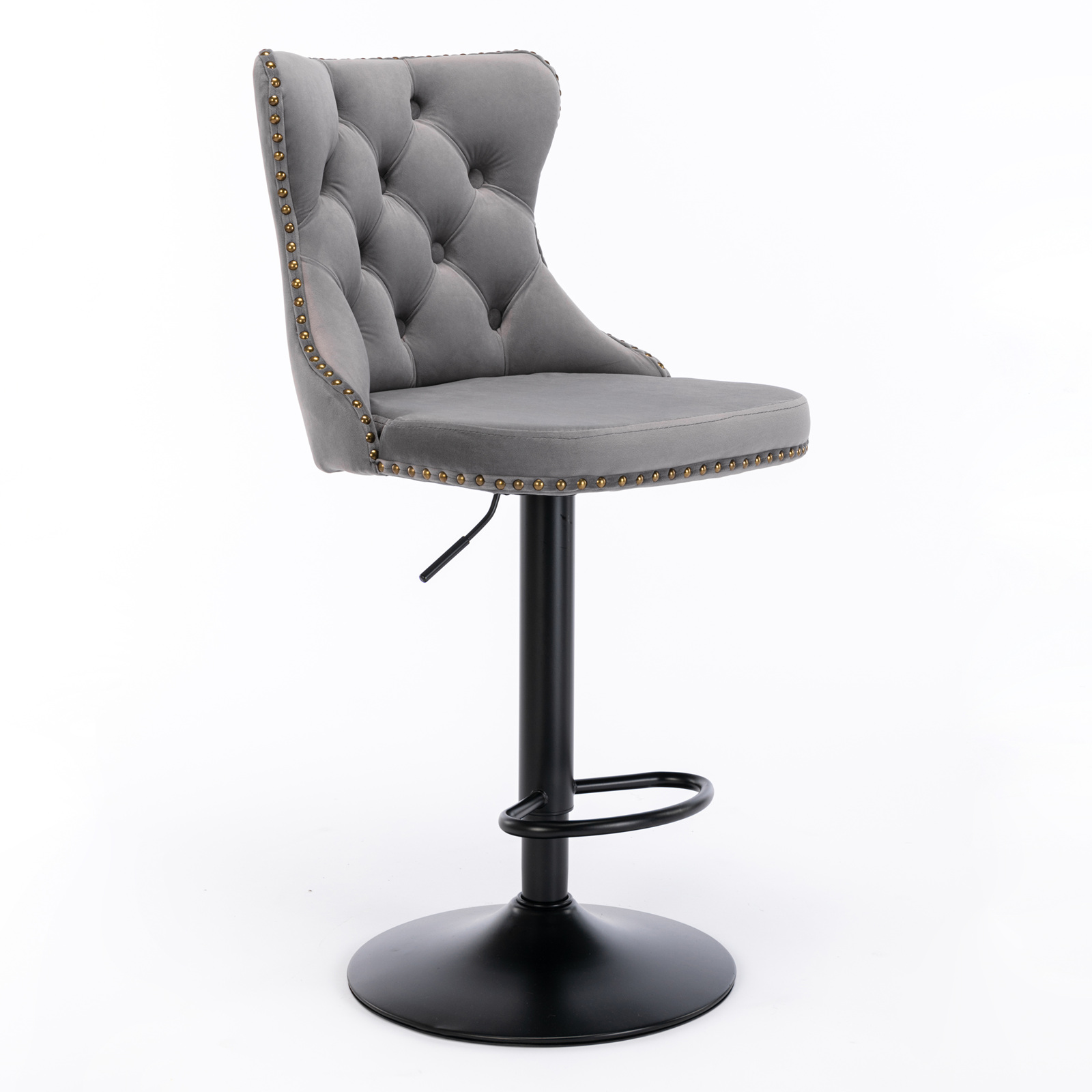 Tabouret de bar, lot de 2, assise rembourrée, rotation à 360°, finition capitonnée, 46 x 46 x 115 cm, velours, gris - vue 4