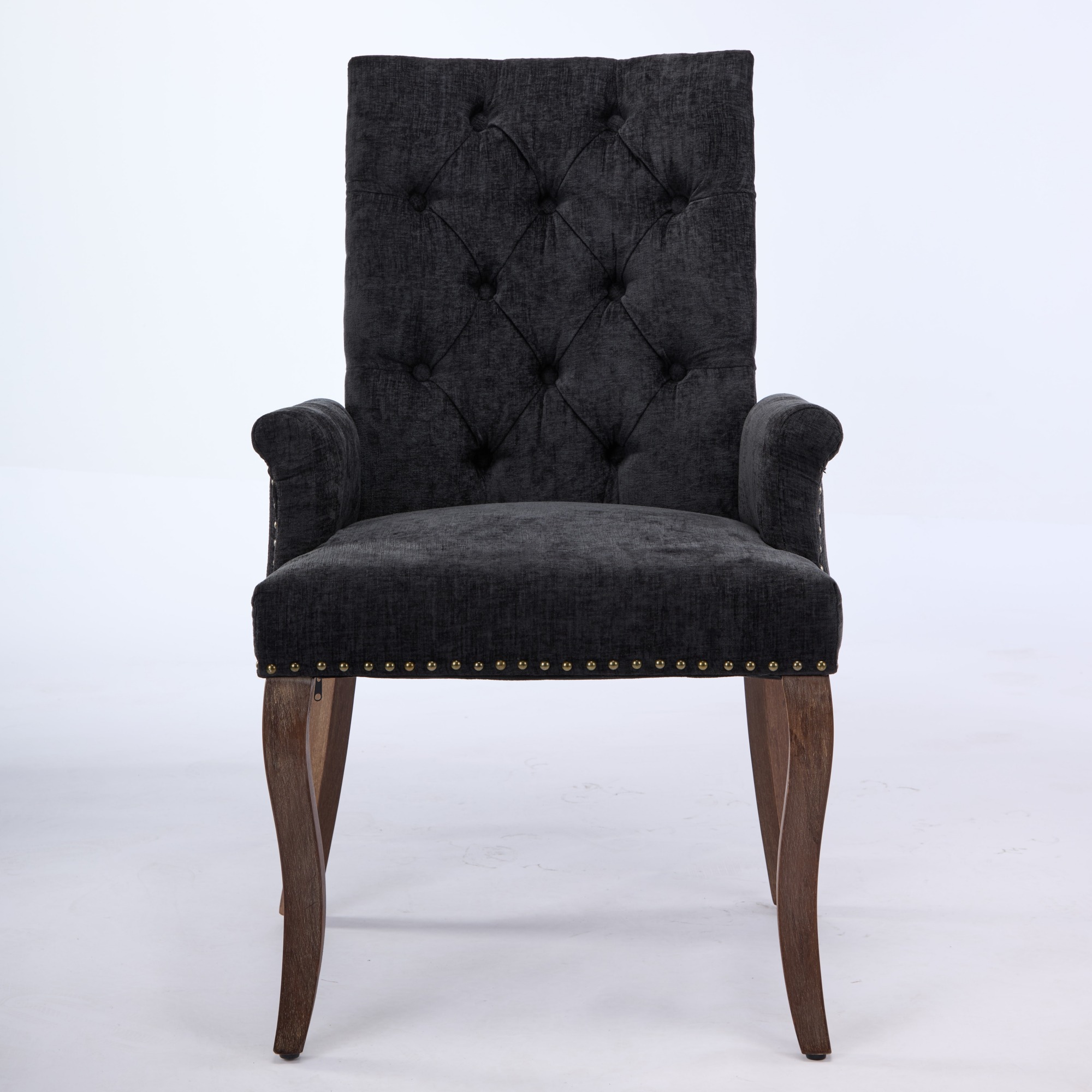 Chaise de salle à manger, 1 pièce, finition capitonnée, 69 x 57 x 100,5 cm, tissu rembourré et bois massif, gris - vue 2
