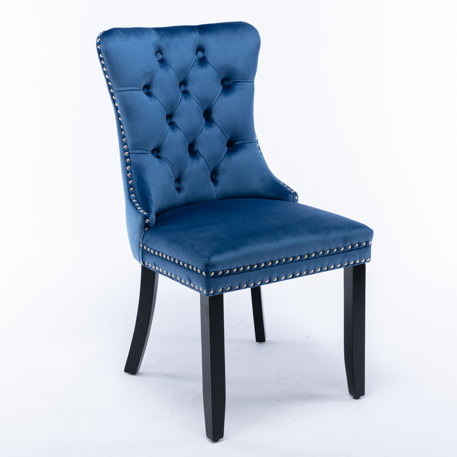 Chaise de salle à manger, lot de 2, finition capitonnée, 65 x 50 x 95 cm, tissu rembourré et bois massif, bleu - vue 3