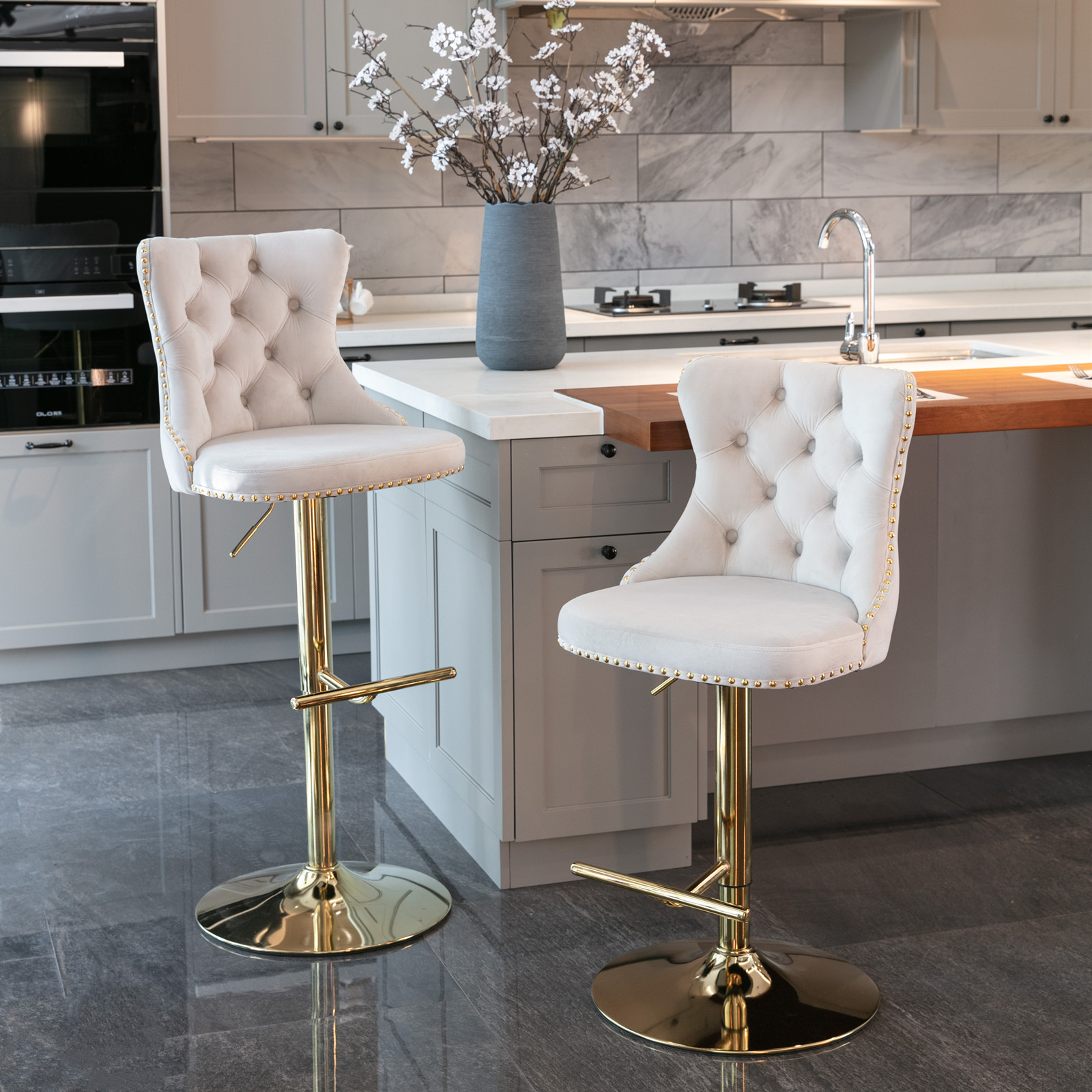 Lot de 2 tabourets de bar premium en velours avec - image 10