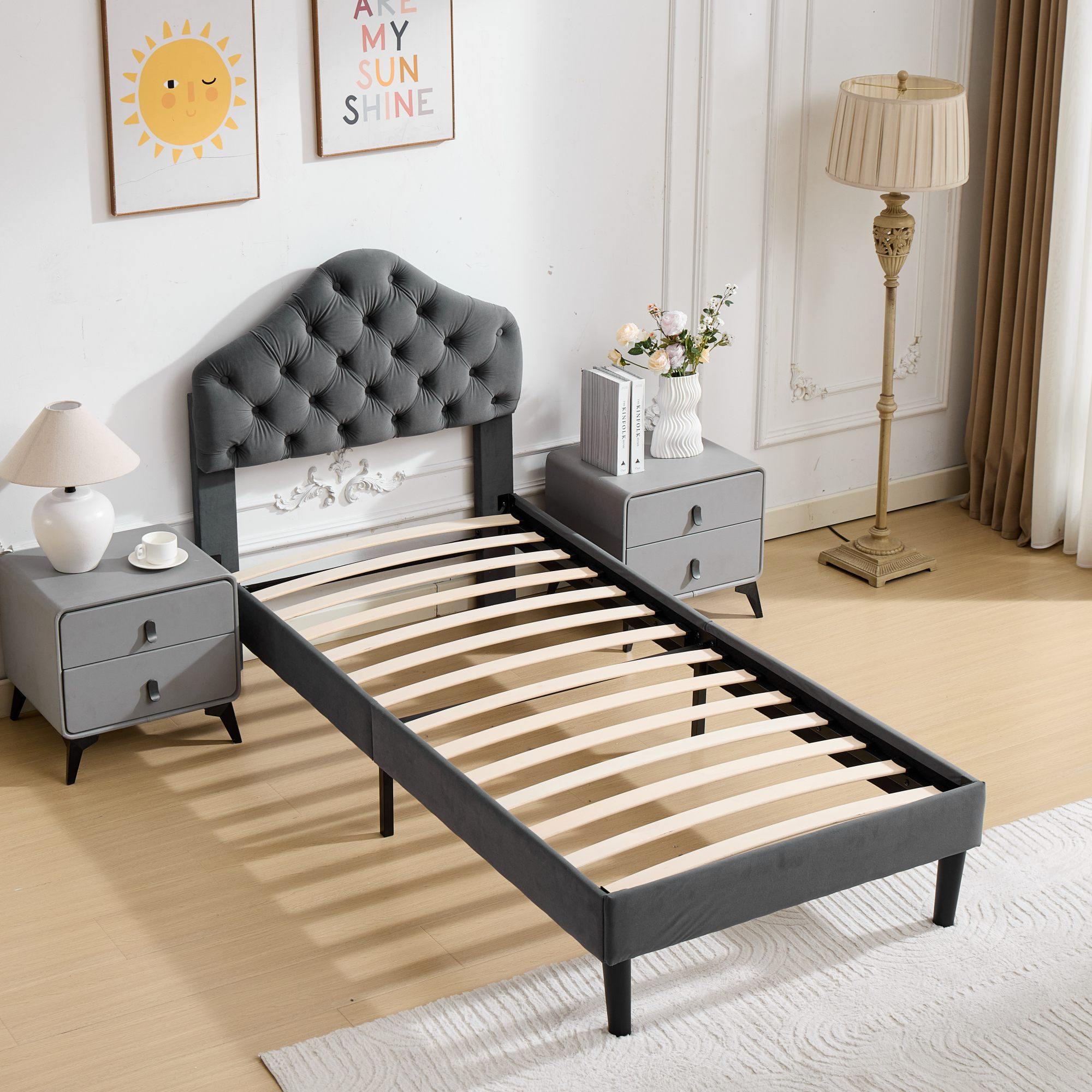 Lit en velours avec tête nuage réglable, barre renforcée, sommier bois lattes denses, pour chambre, confort supérieur, stabilité renforcée, design élégant, durabilité, utilisation flexible, style luxueux, fonctionnalité - image 16