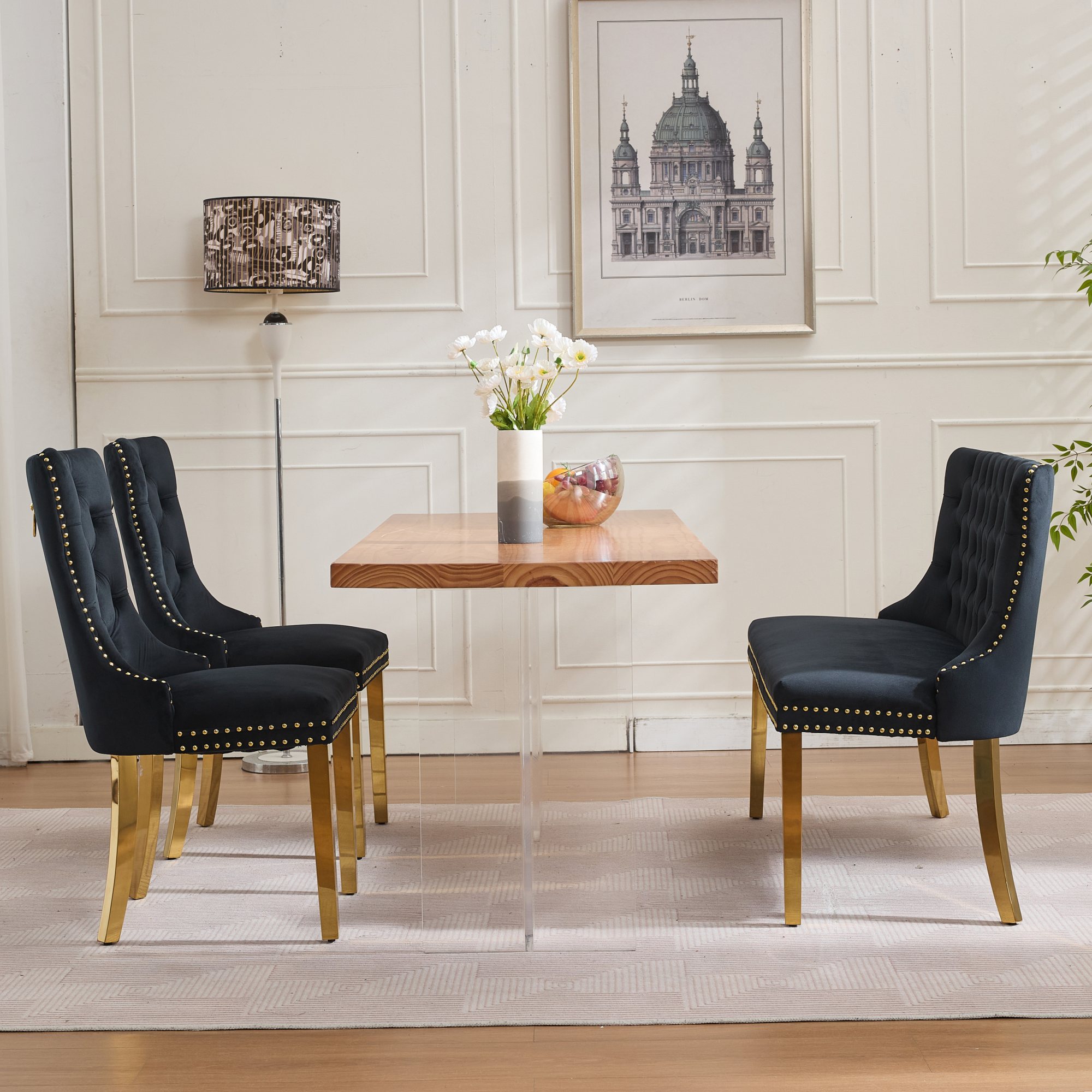 Tabouret de bar en velours avec dossier haut et ri - image 15