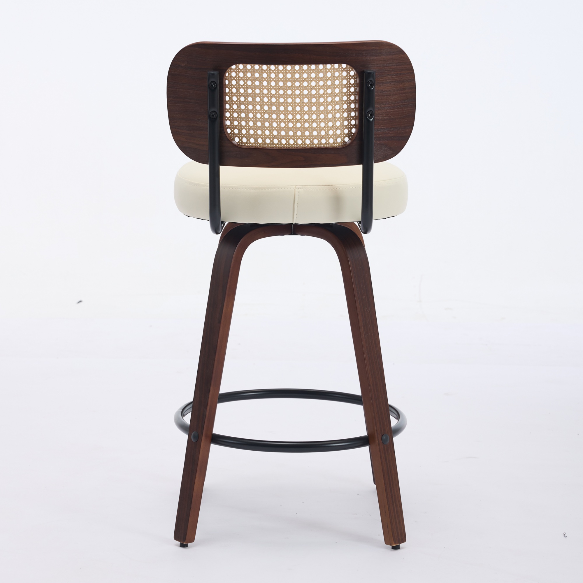 Tabouret de bar, lot de 2, assise rembourrée, rotation à 360°, détails en rotin, 56 x 43 x 90 cm, rotin, noyer - vue 5