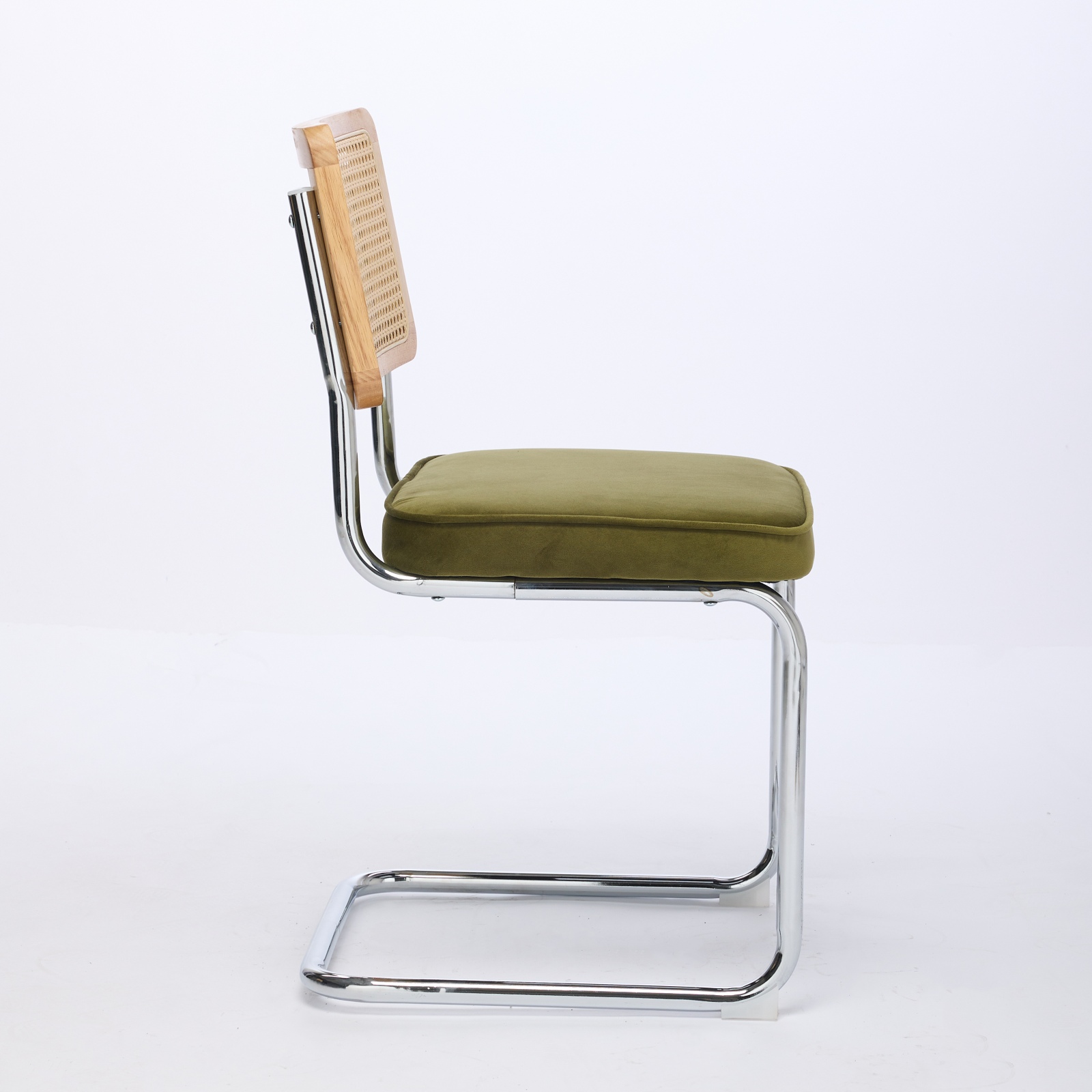 Chaise de salle à manger, lot de 2, détails en rotin, 59 x 47 x 81 cm, tissu rembourré et velours, bois naturel - vue 4
