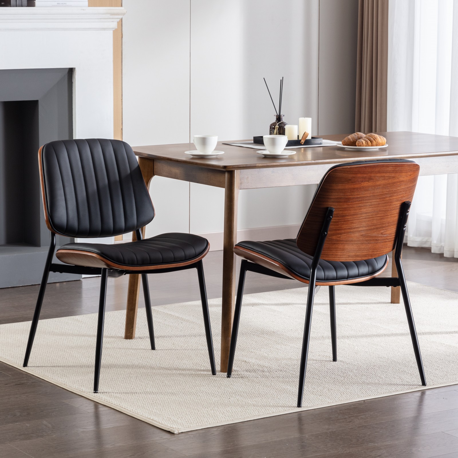 Dining Chairs Set of 2 Mid Century Modern Retro Fa