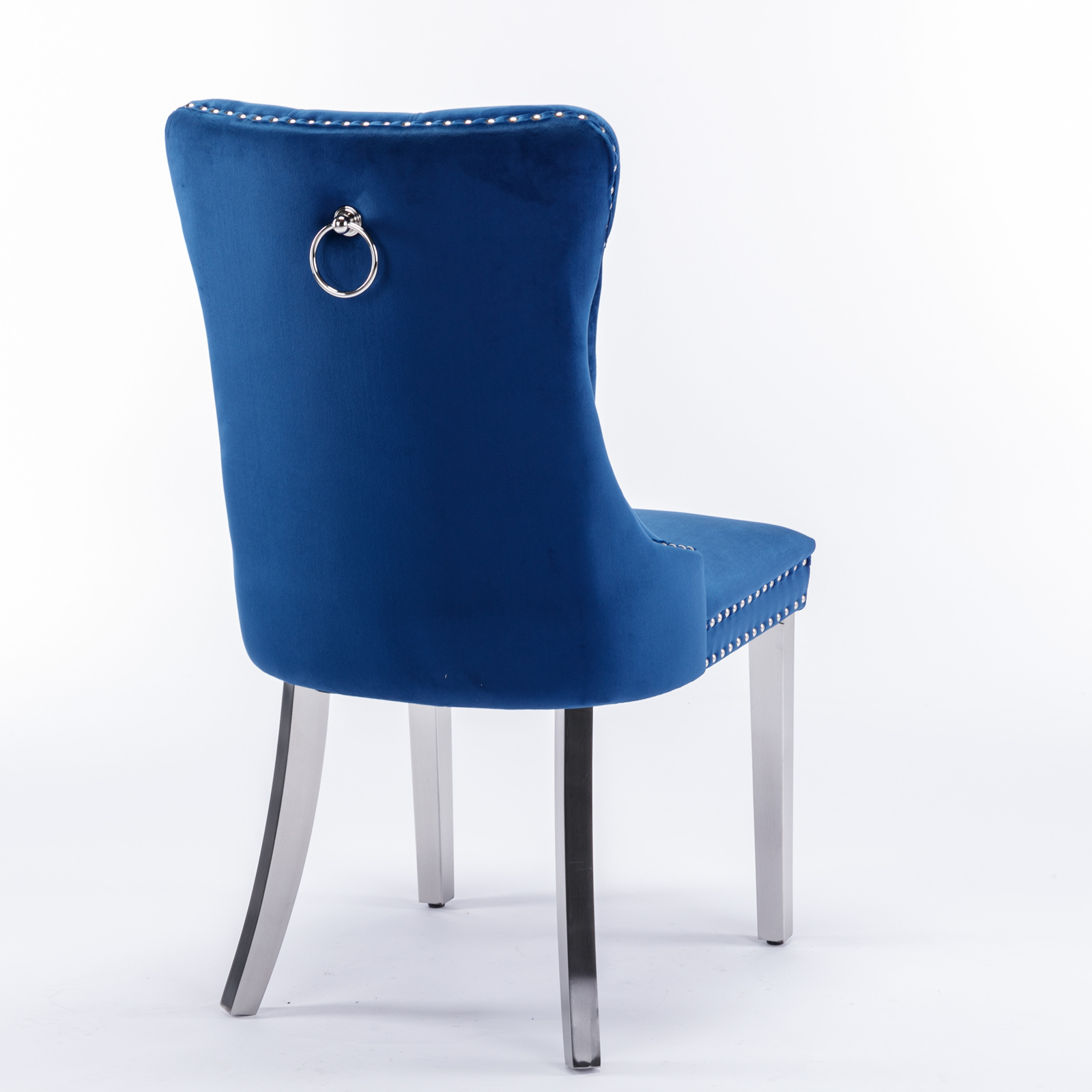 Chaise de salle à manger, lot de 2, finition capitonnée, 65 x 50 x 95 cm, tissu rembourré et bois massif, bleu - vue 5