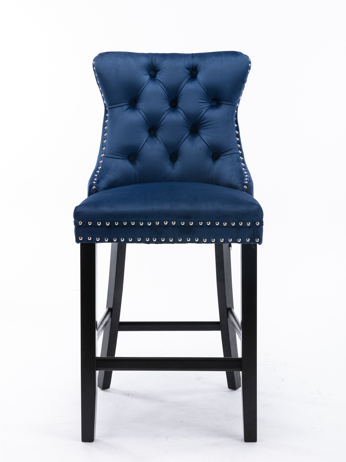 Tabouret de bar, lot de 2, finition capitonnée, 65 x 50 x 95 cm, tissu rembourré et velours, bleu - vue 2