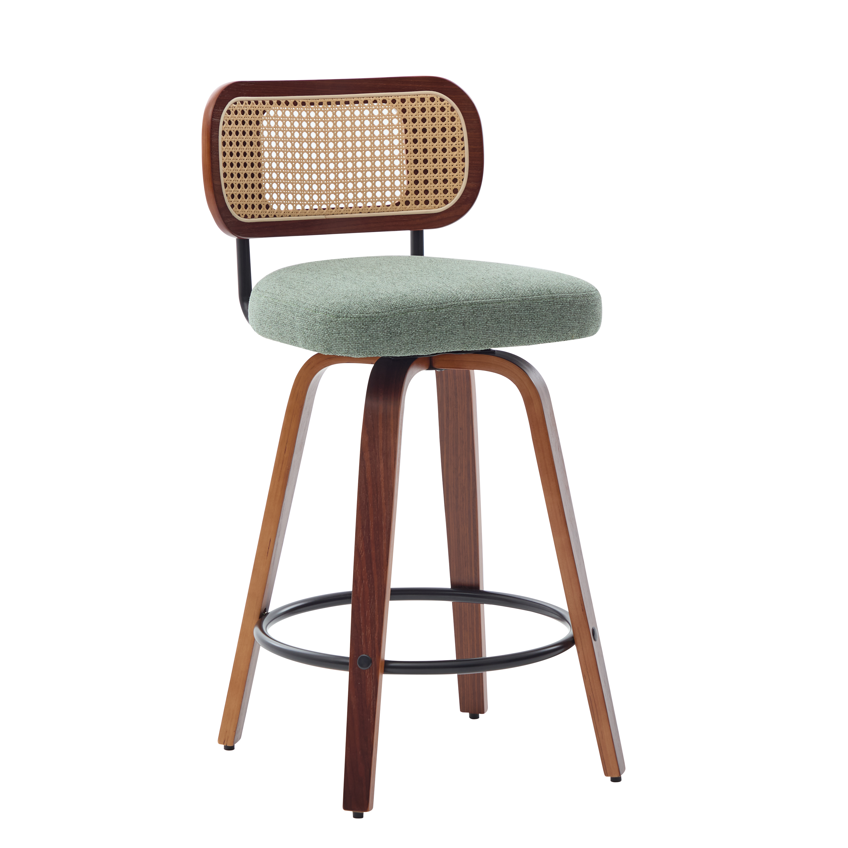 Tabouret de bar, lot de 3, assise rembourrée, rotation à 360°, détails en rotin, 56 x 43 x 90 cm, rotin et métal, vert - vue 3