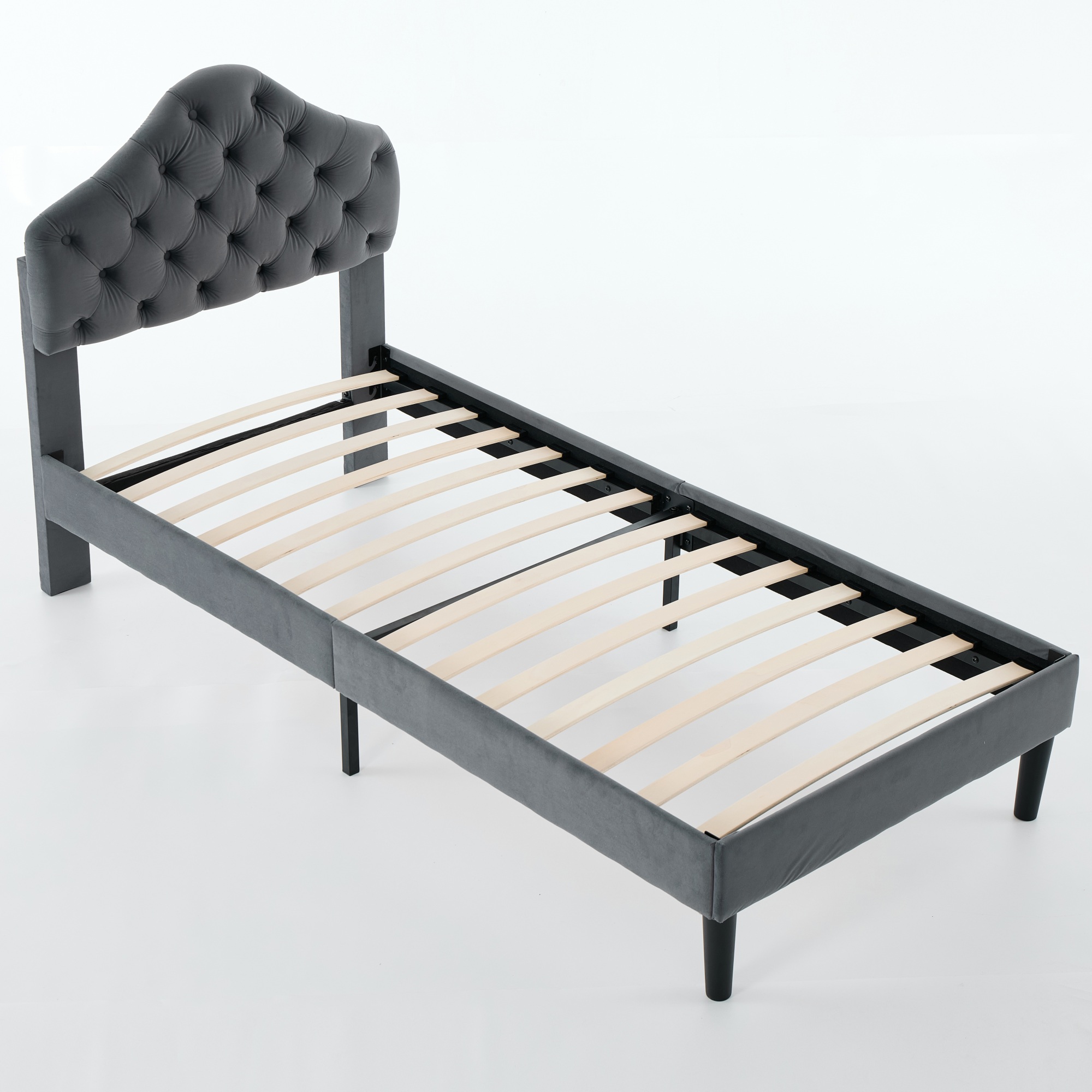 Lit en velours avec tête nuage réglable, barre renforcée, sommier bois lattes denses, pour chambre, confort supérieur, stabilité renforcée, design élégant, durabilité, utilisation flexible, style luxueux, fonctionnalité - image 3