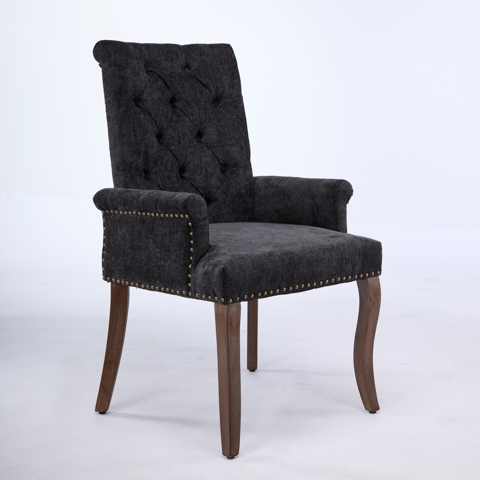 Chaise de salle à manger, 1 pièce, finition capitonnée, 69 x 57 x 100,5 cm, tissu rembourré et bois massif, gris - vue 3