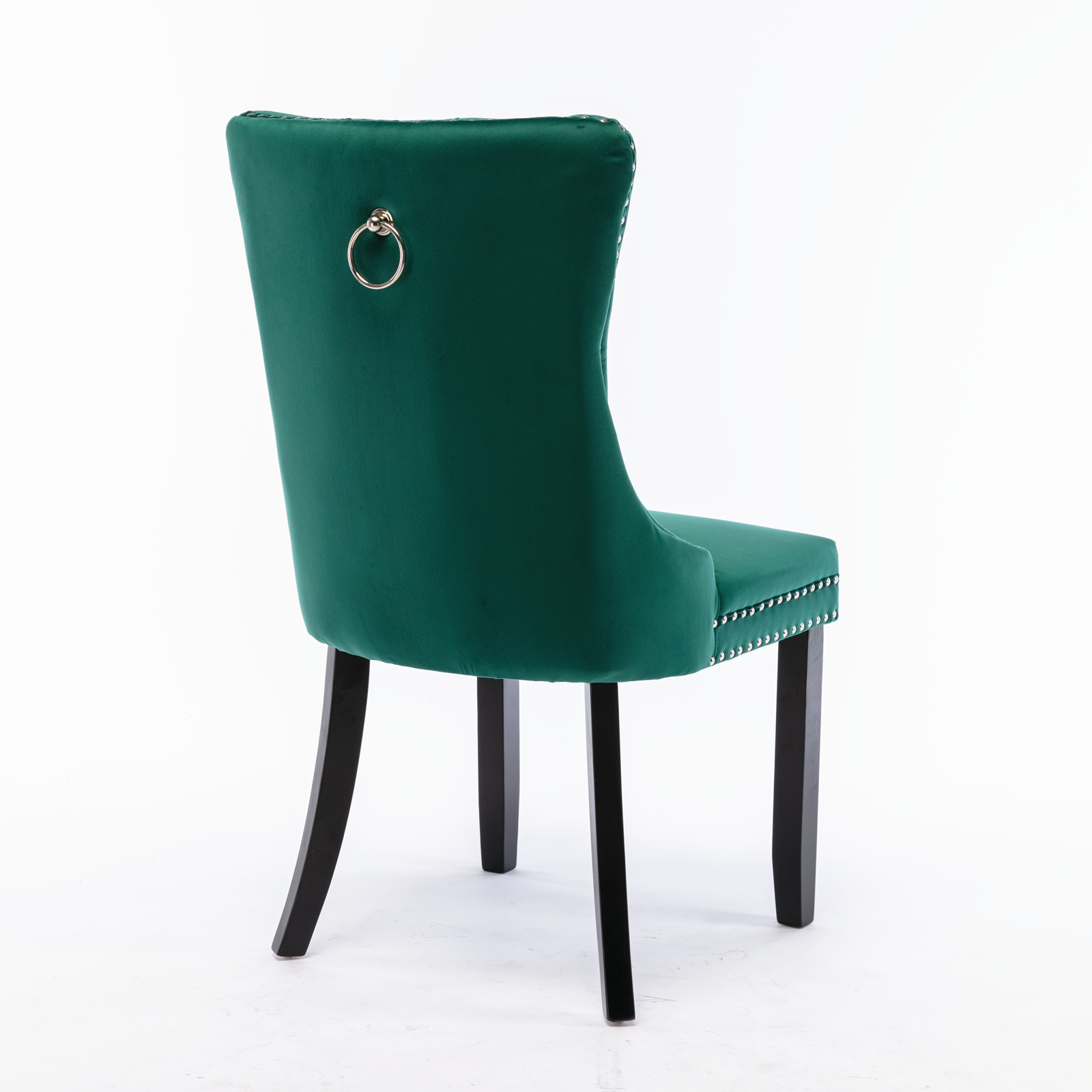 Chaise de salle à manger, lot de 2, finition capitonnée, 65 x 50 x 95 cm, tissu rembourré et bois massif, vert - vue 5