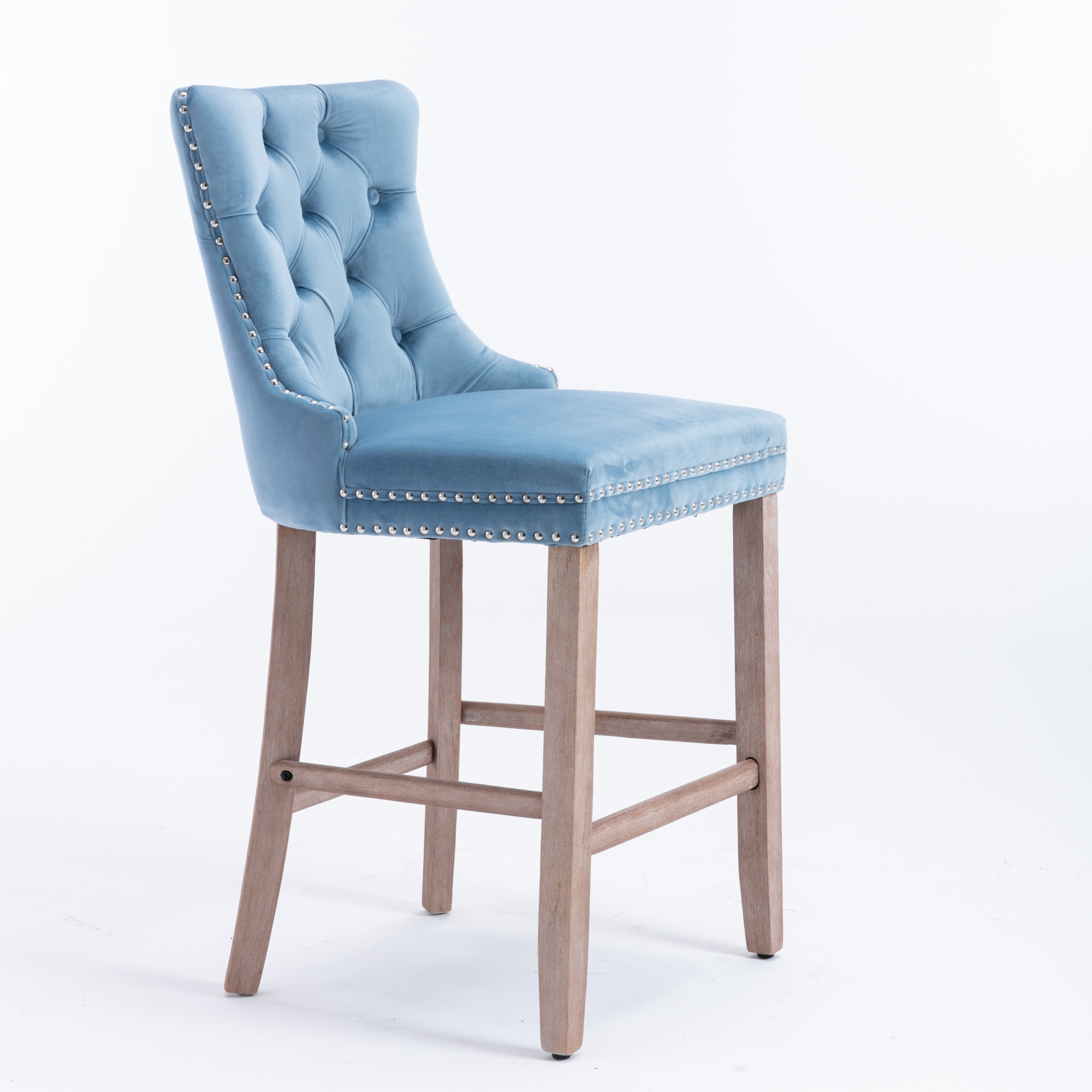 Tabouret de bar, lot de 2, finition capitonnée, 60 x 50 x 103 cm, tissu rembourré et velours, bleu - vue 5