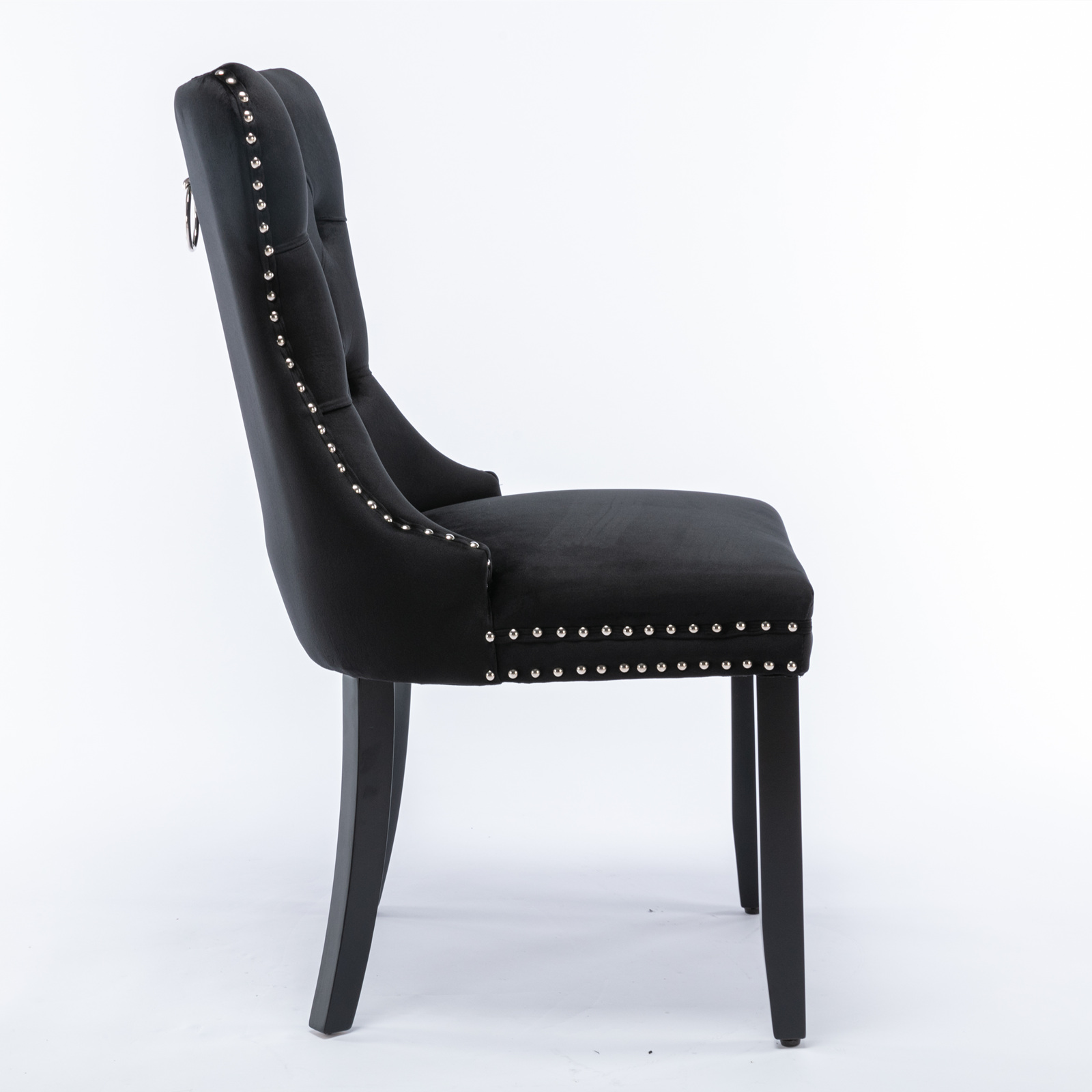 Chaise de salle à manger, lot de 2, finition capitonnée, 65 x 50 x 95 cm, tissu rembourré et bois massif, noir - vue 4