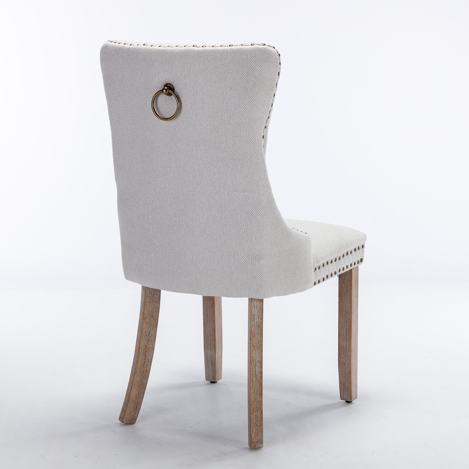 Chaise de salle à manger, lot de 2, finition capitonnée, 65 x 50 x 95 cm, tissu rembourré et bois massif, beige - vue 5