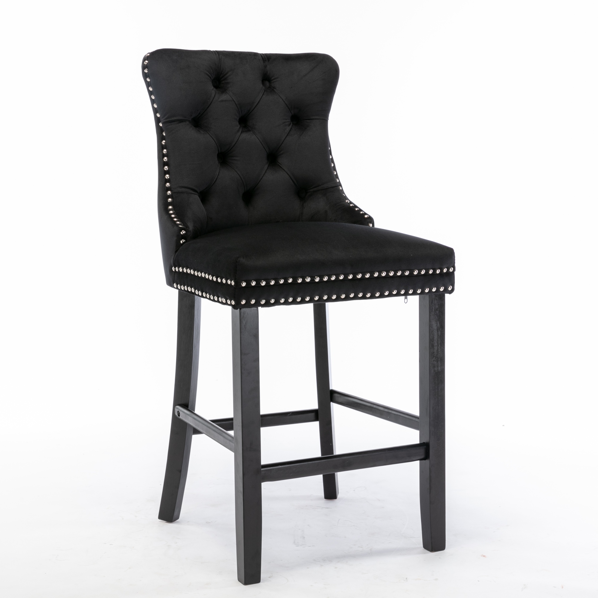 Tabouret de bar, lot de 2, finition capitonnée, 60 x 50 x 103 cm, tissu rembourré et velours, noir - vue 3