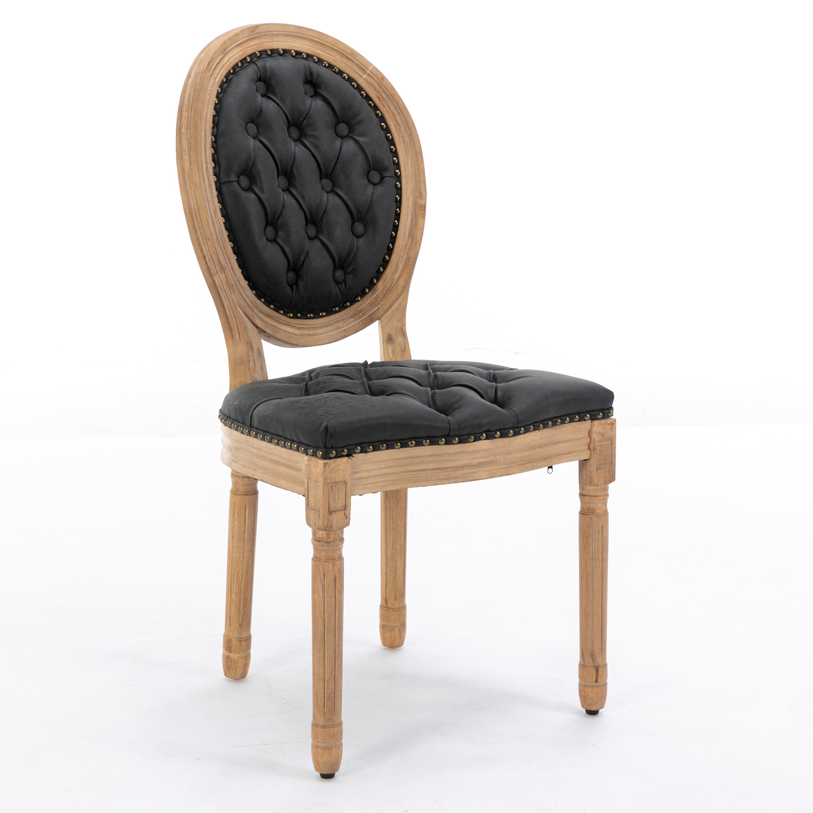Chaise de salle à manger, lot de 2, finition capitonnée, 59,5 x 49 x 95 cm, bois massif et similicuir, noir - vue 3