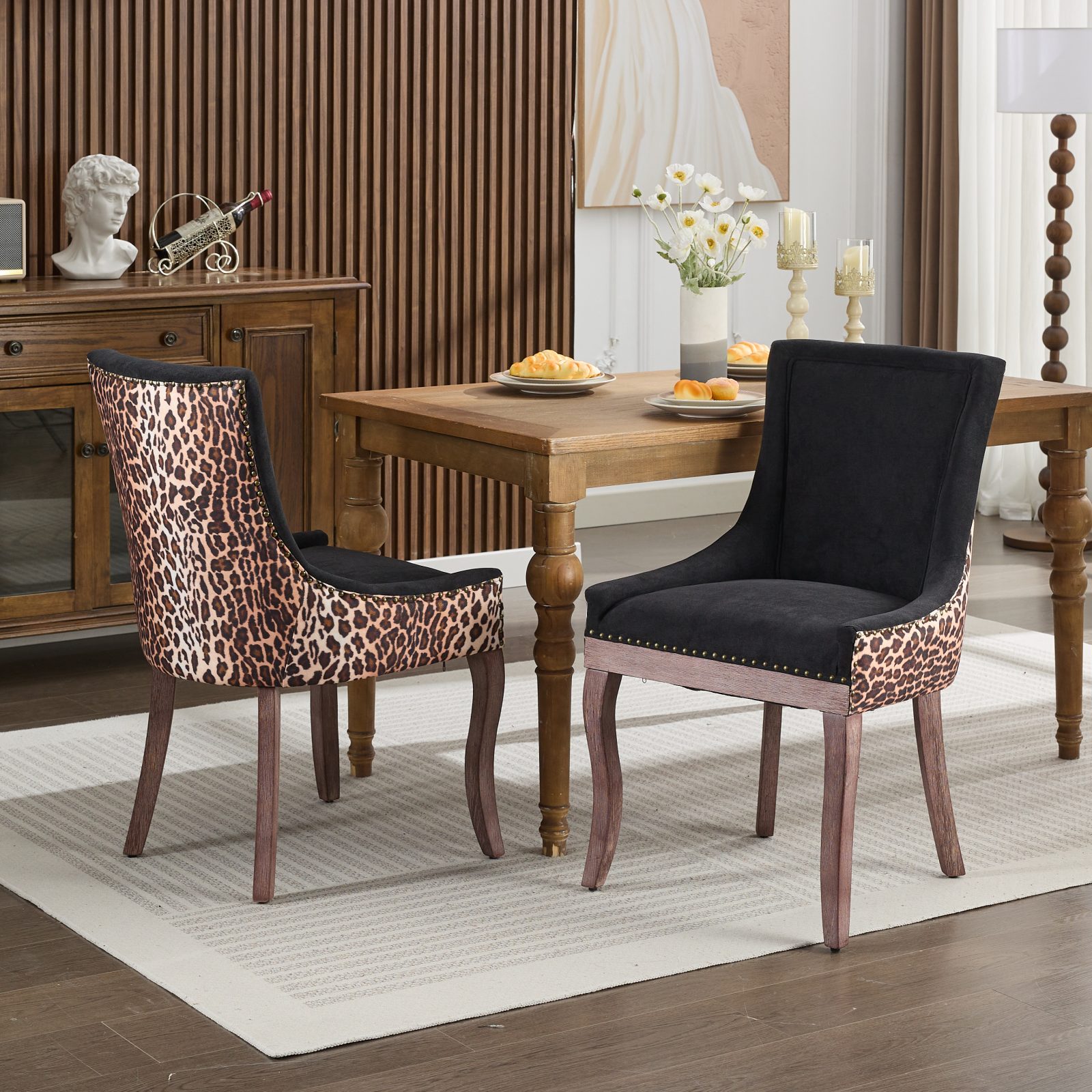 Chaise de salle à manger, lot de 2, 61 x 55 x 92,5 cm, bois massif et chenille, bois naturel - vue 1
