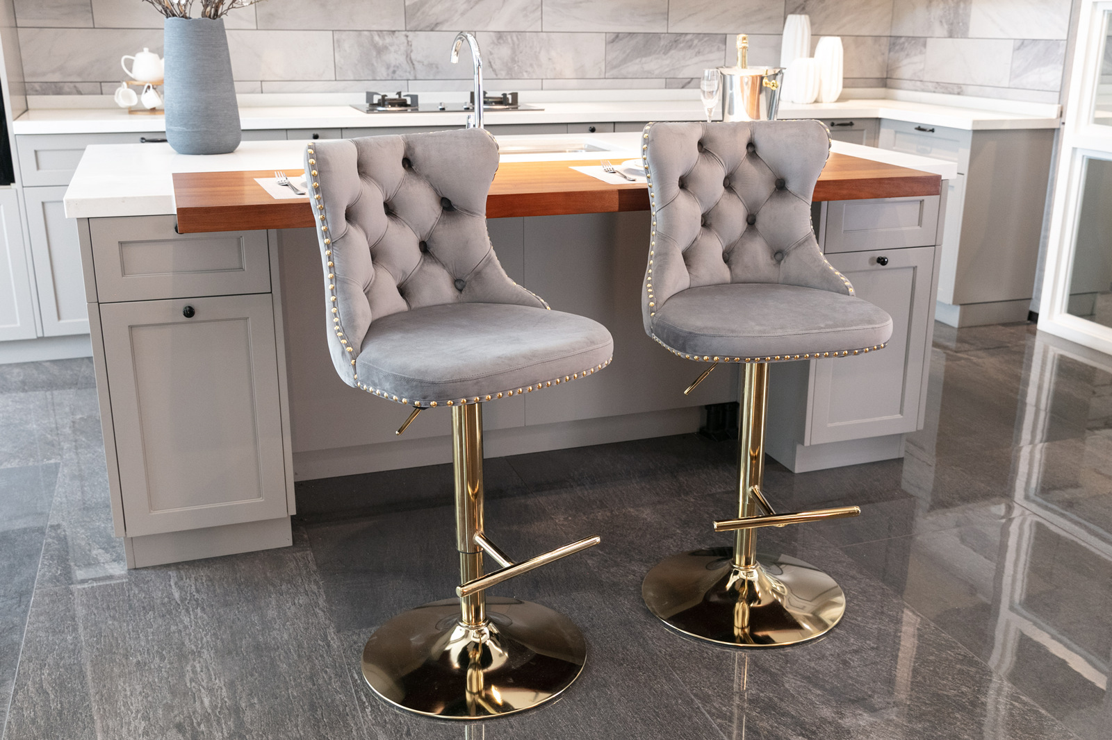 Lot de 2 tabourets de bar premium en velours avec - image 12