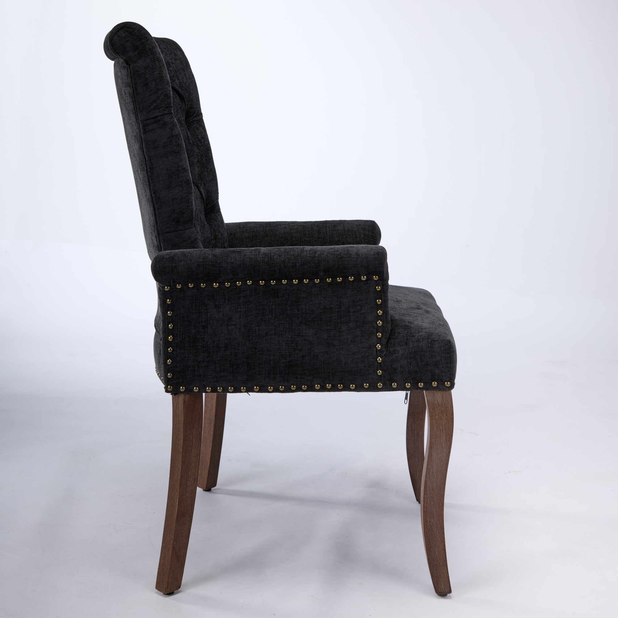Chaise de salle à manger, 1 pièce, finition capitonnée, 69 x 57 x 100,5 cm, tissu rembourré et bois massif, gris - vue 5
