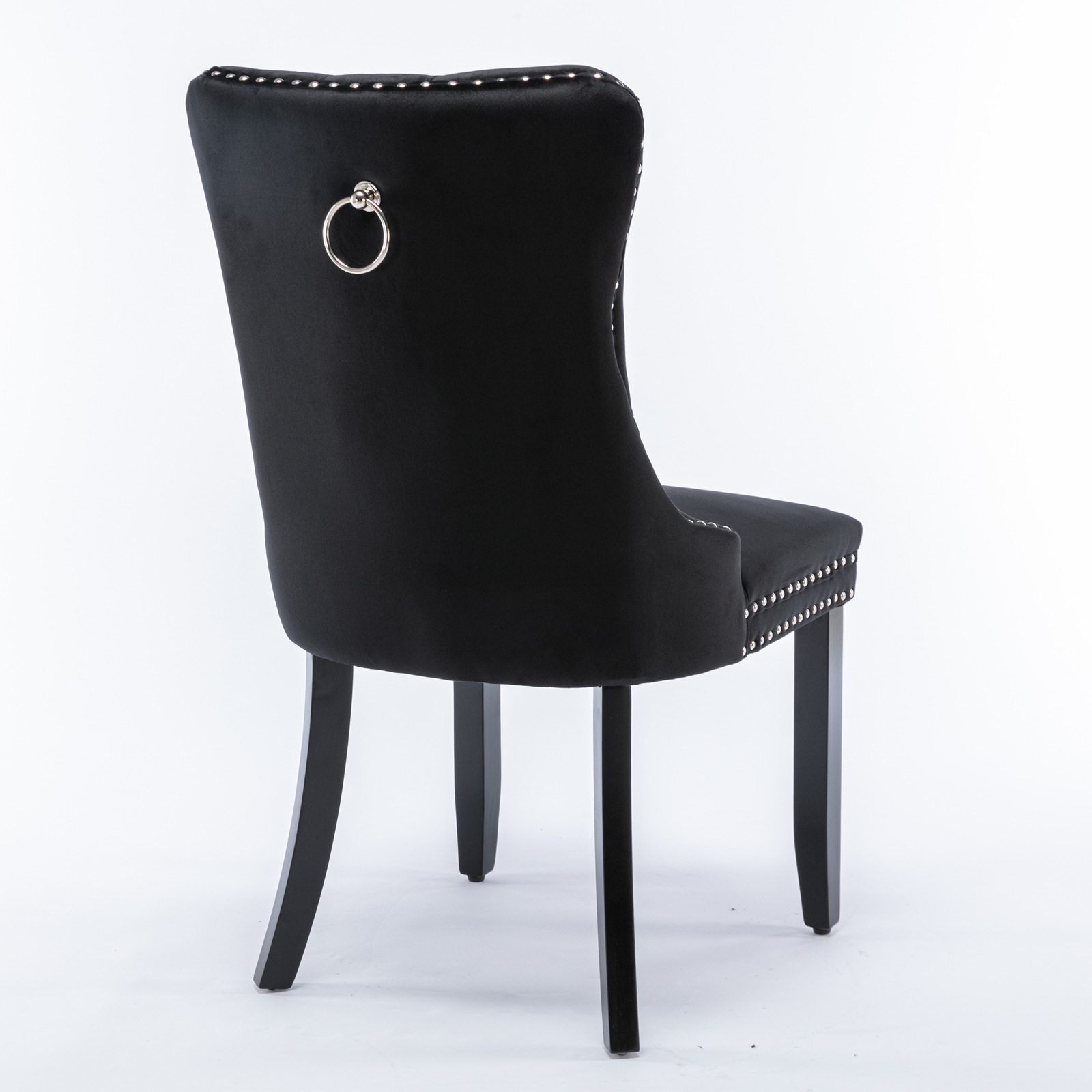 Chaise de salle à manger, lot de 2, finition capitonnée, 65 x 50 x 95 cm, tissu rembourré et bois massif, noir - vue 5