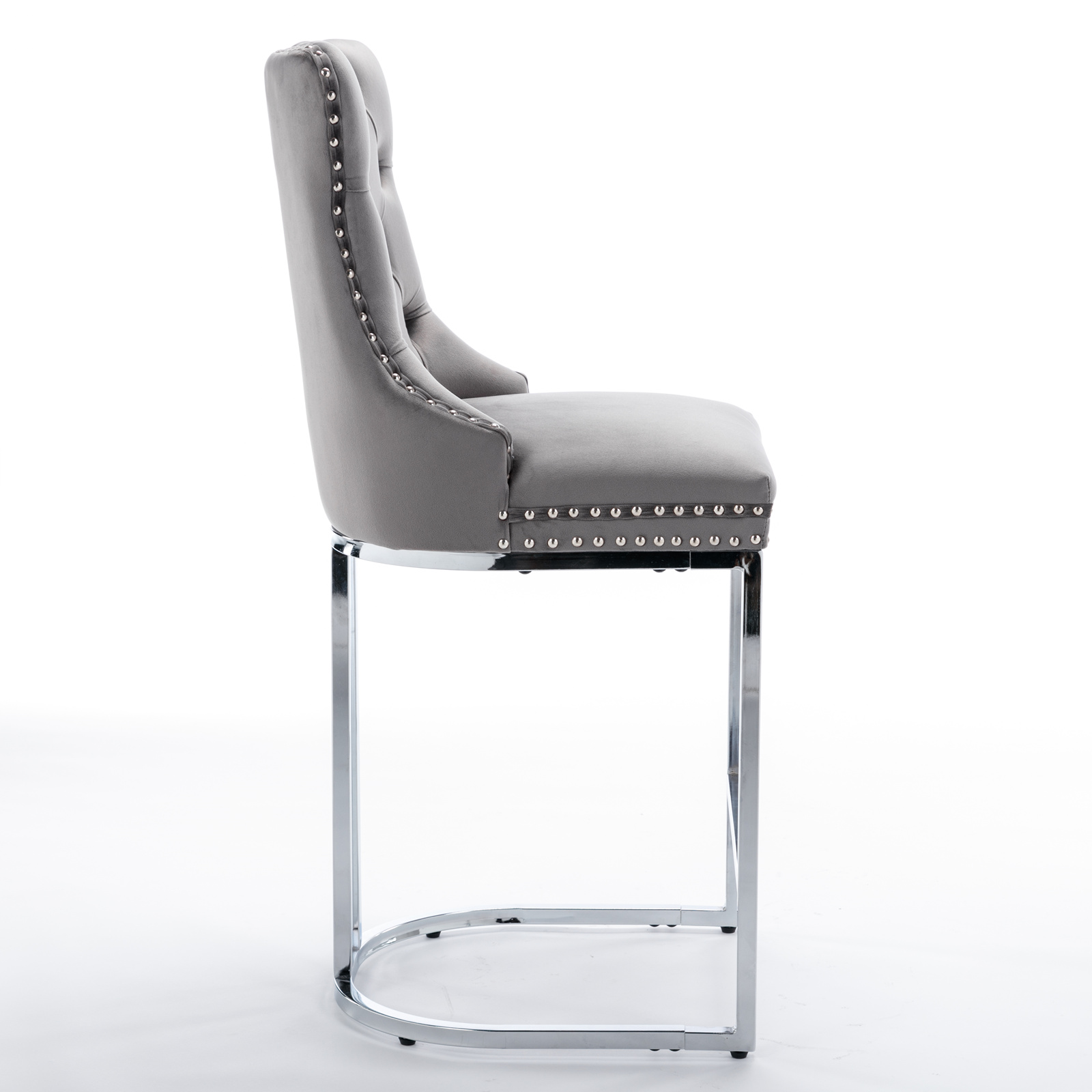 Tabouret de bar, lot de 2, finition capitonnée, 54 x 46 x 97 cm, tissu rembourré et velours, gris - vue 5