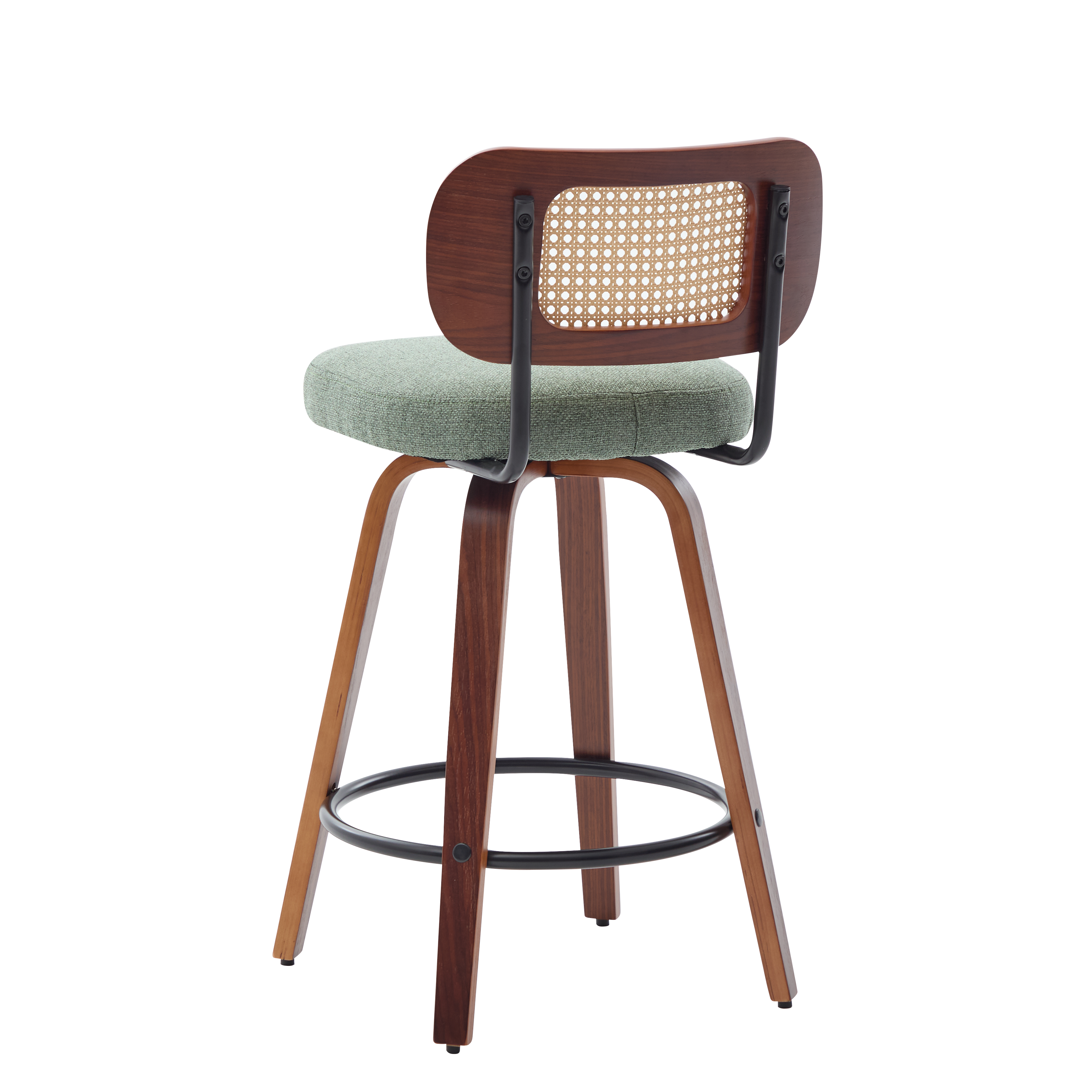 Tabouret de bar, lot de 3, assise rembourrée, rotation à 360°, détails en rotin, 56 x 43 x 90 cm, rotin et métal, vert - vue 5