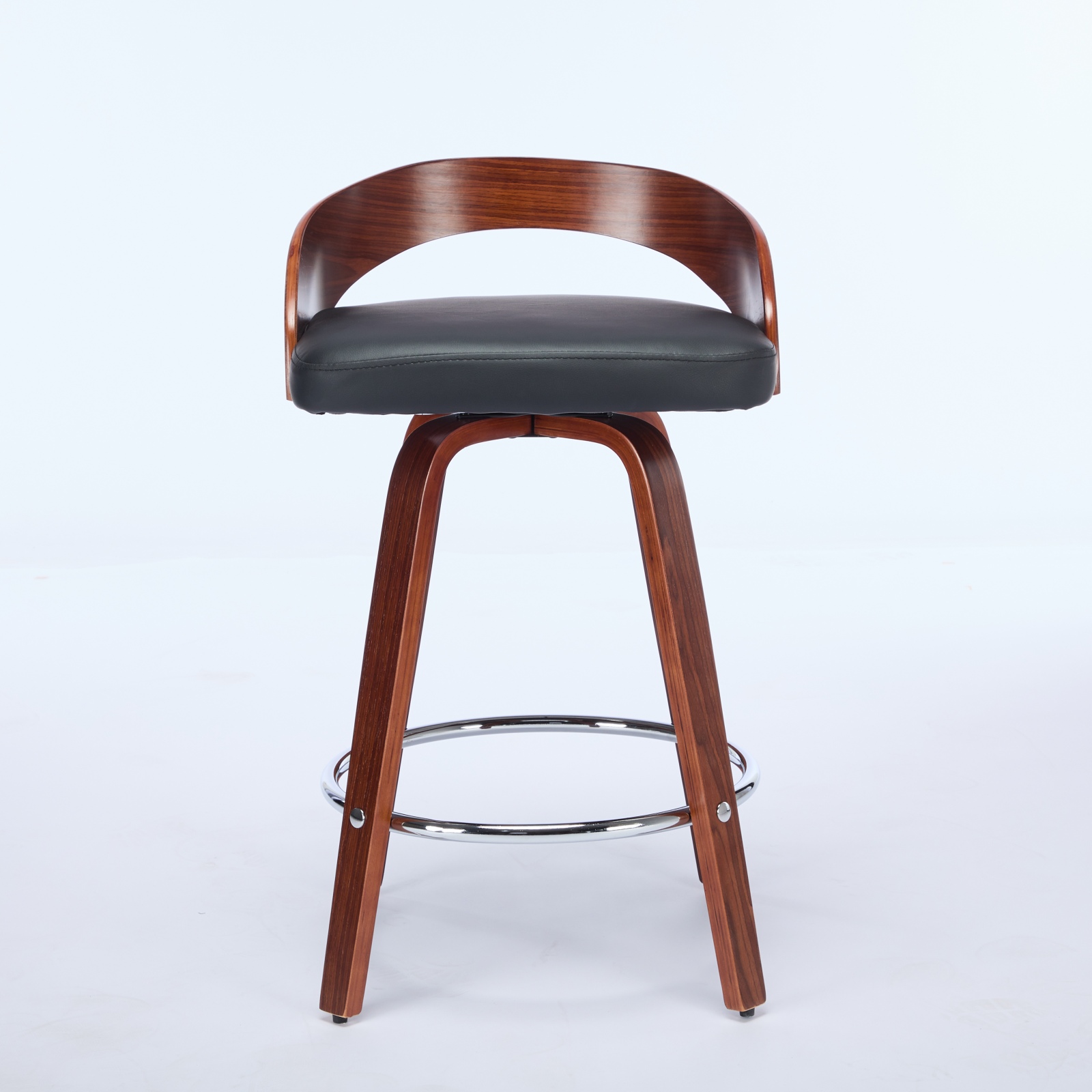 Tabouret de bar, lot de 2, rotation à 360°, 48 x 46,5 x 77,5 cm, similicuir et bois, noir - vue 2
