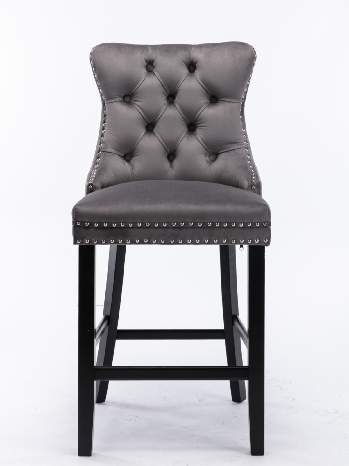 Tabouret de bar, lot de 2, finition capitonnée, 60 x 50 x 66 cm, tissu rembourré et velours, gris - vue 2