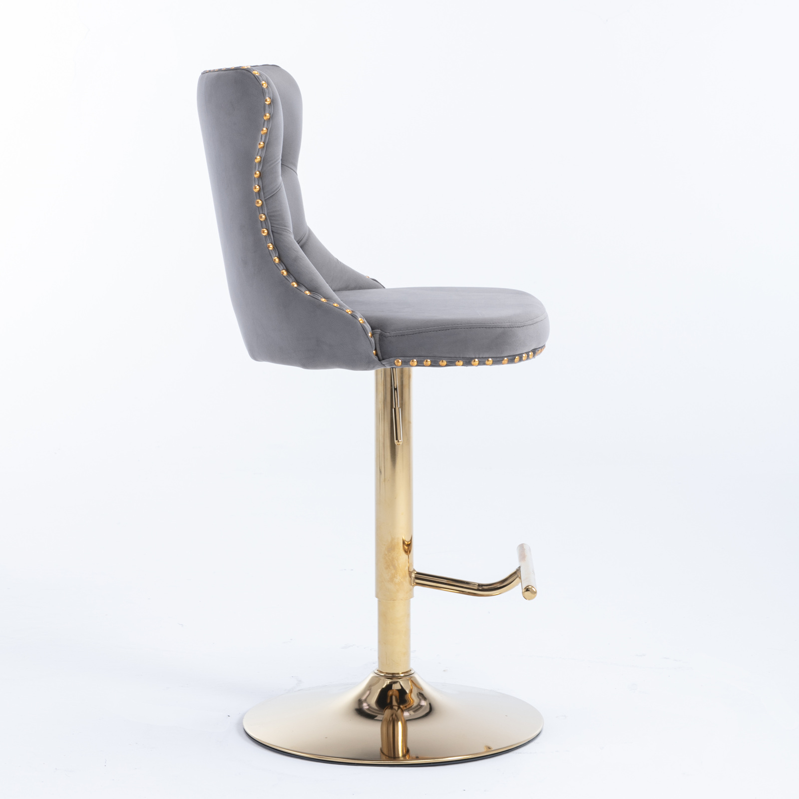 Tabouret de bar, 1 pièce, rotation à 360°, hauteur réglable, finition capitonnée, 46 x 46 x 115 cm, tissu rembourré et velours, gris - vue 5