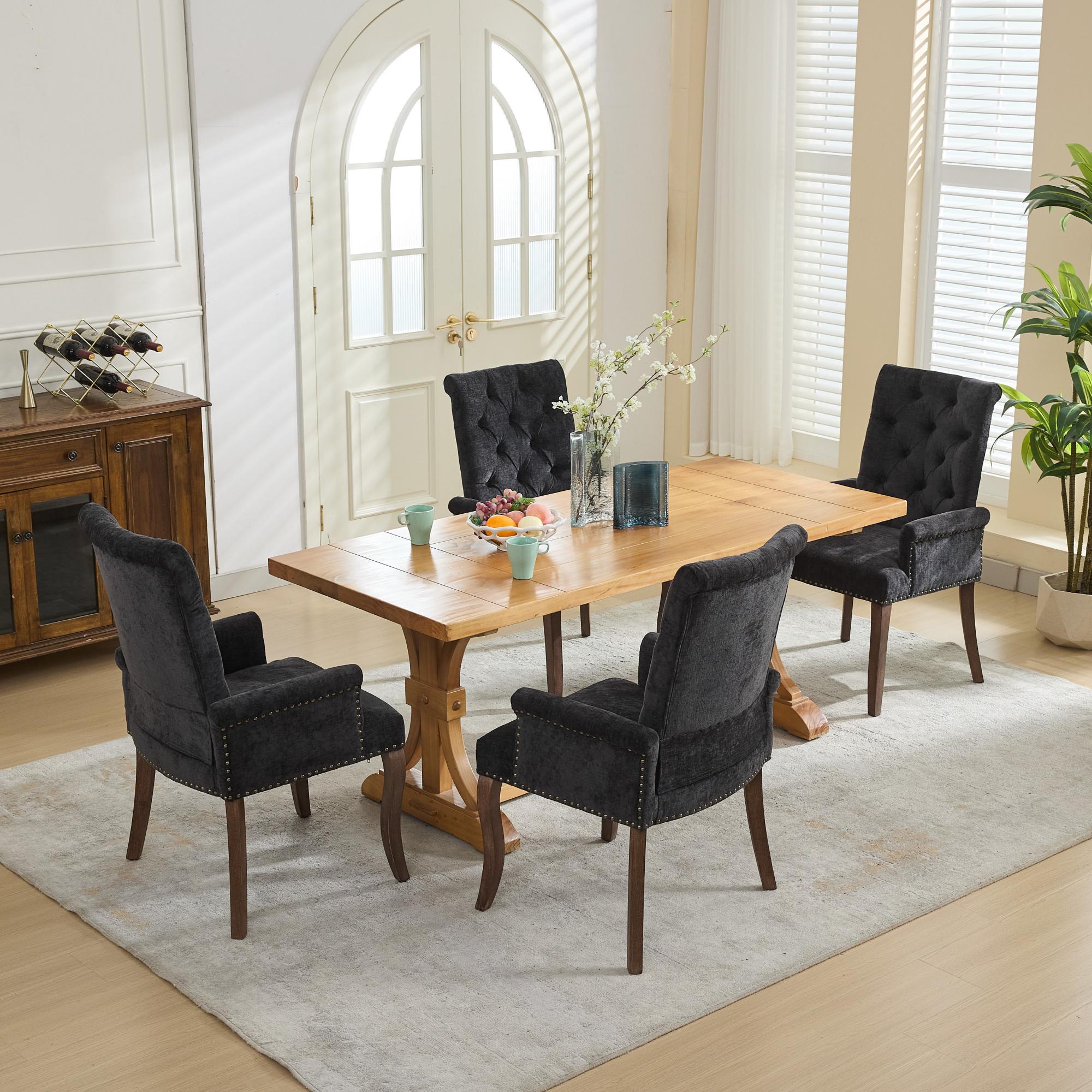 Chaise avec accoudoirs en bois massif, tissu chenille, dossier losange à boutons, capacité 300 lbs, pour salle à manger et salon, design classique, confort supérieur, durabilité, style élégant, stabilité, facile entretien - image 23