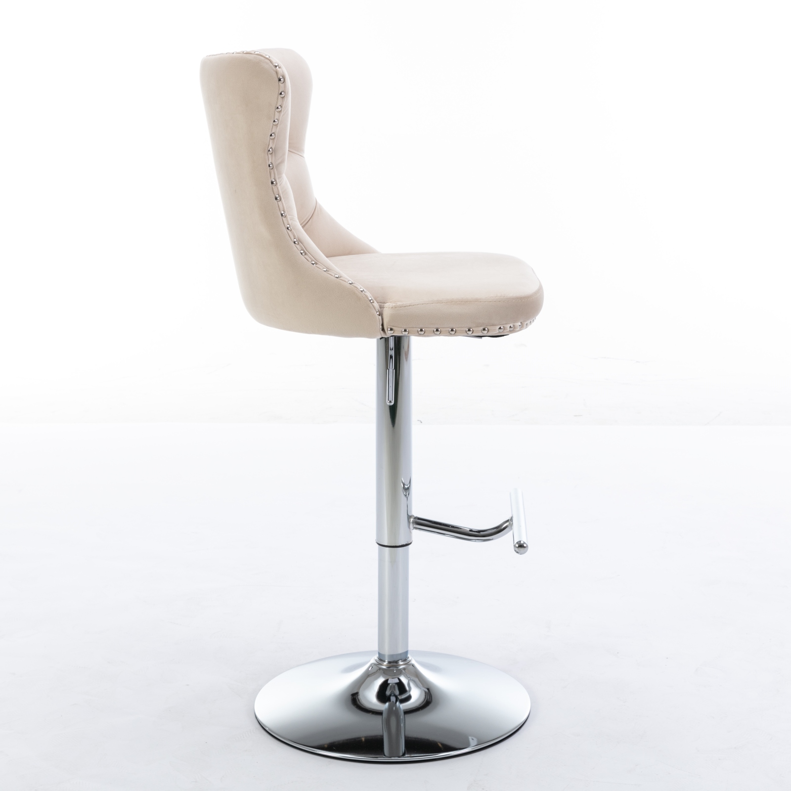 Tabouret de bar, lot de 2, rotation à 360°, finition capitonnée, 46 x 46 x 115 cm, velours, beige - vue 4
