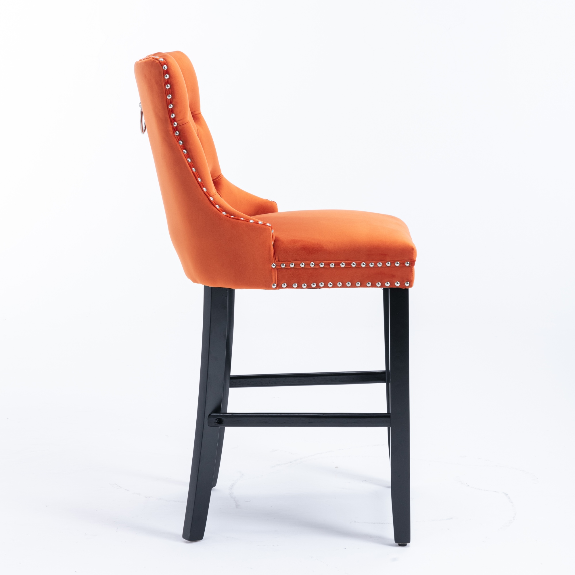 Tabouret de bar, lot de 2, finition capitonnée, 60 x 50 x 103 cm, tissu rembourré et velours, bois naturel - vue 5