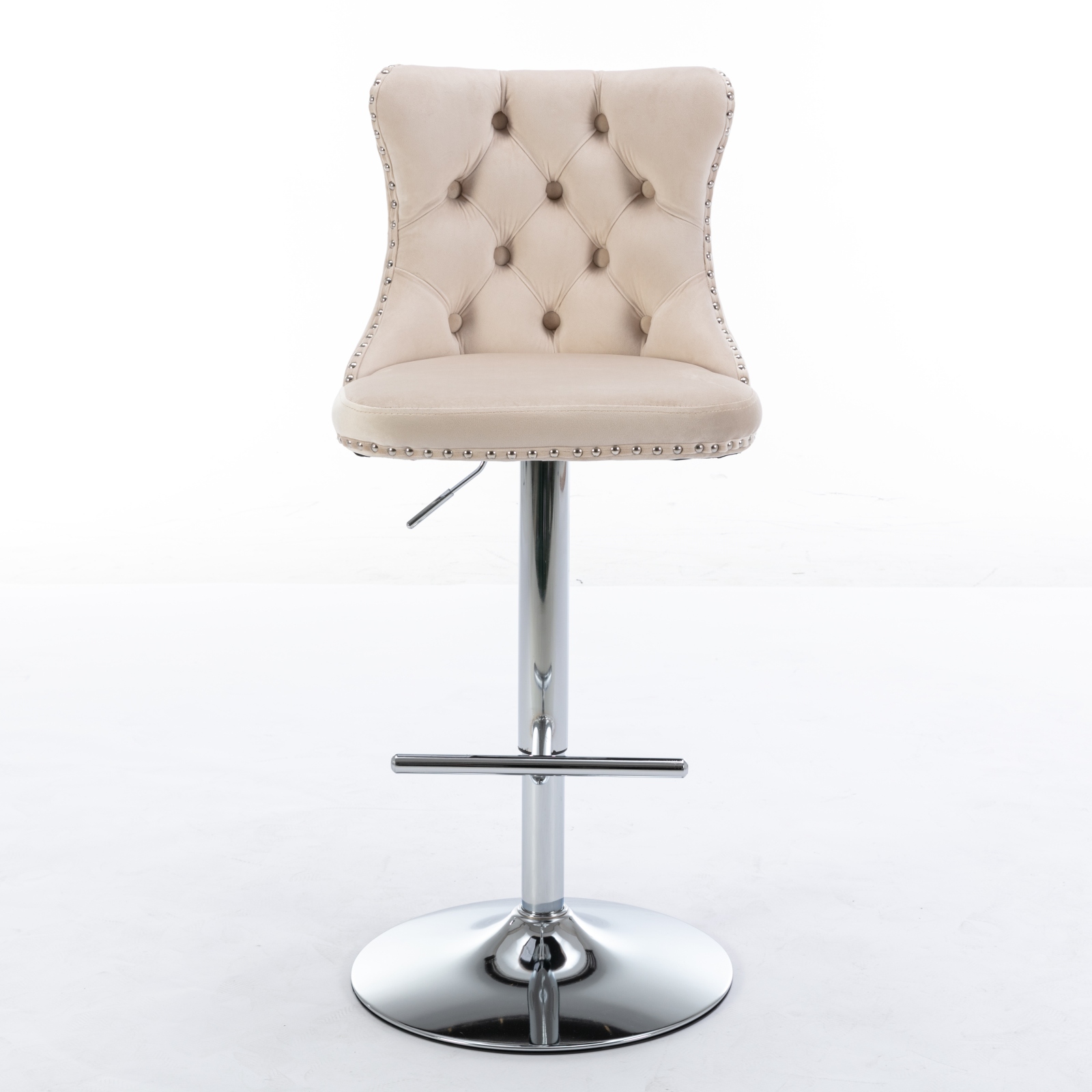 Tabouret de bar, lot de 2, rotation à 360°, finition capitonnée, 46 x 46 x 115 cm, velours, beige - vue 2