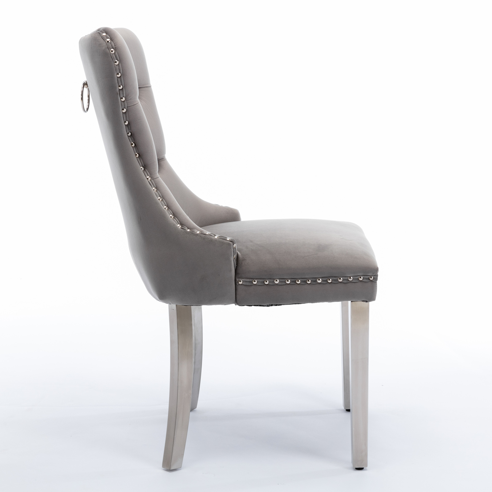 Chaise de salle à manger, lot de 2, finition capitonnée, 65 x 50 x 95 cm, tissu rembourré et bois massif, gris - vue 4