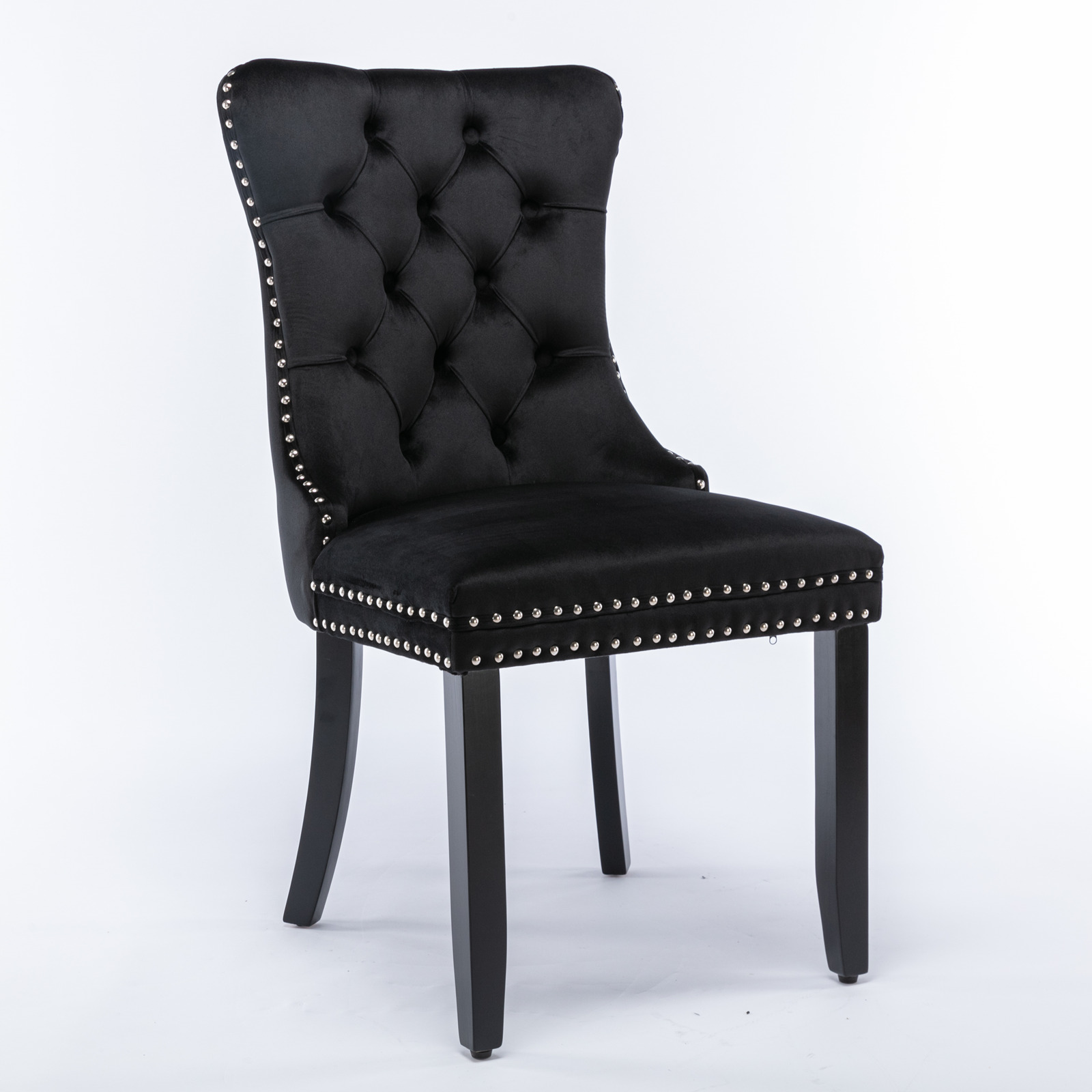 Chaise de salle à manger, lot de 2, finition capitonnée, 65 x 50 x 95 cm, tissu rembourré et bois massif, noir - vue 3
