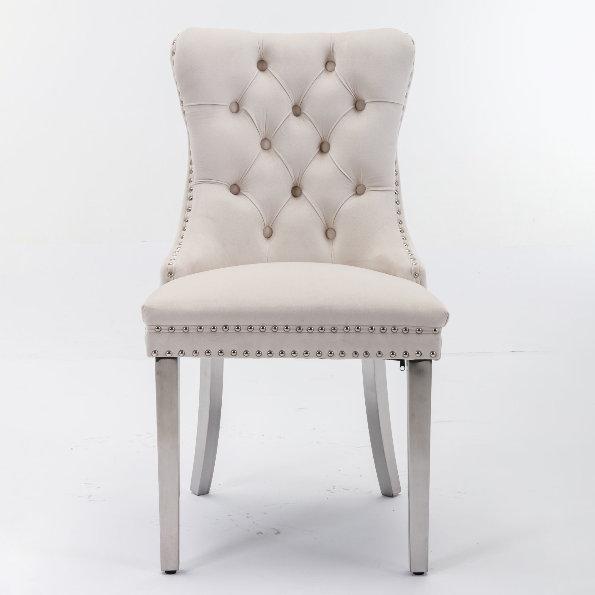 Chaise de salle à manger, lot de 2, finition capitonnée, 65 x 50 x 95 cm, tissu rembourré et bois massif, beige - vue 2