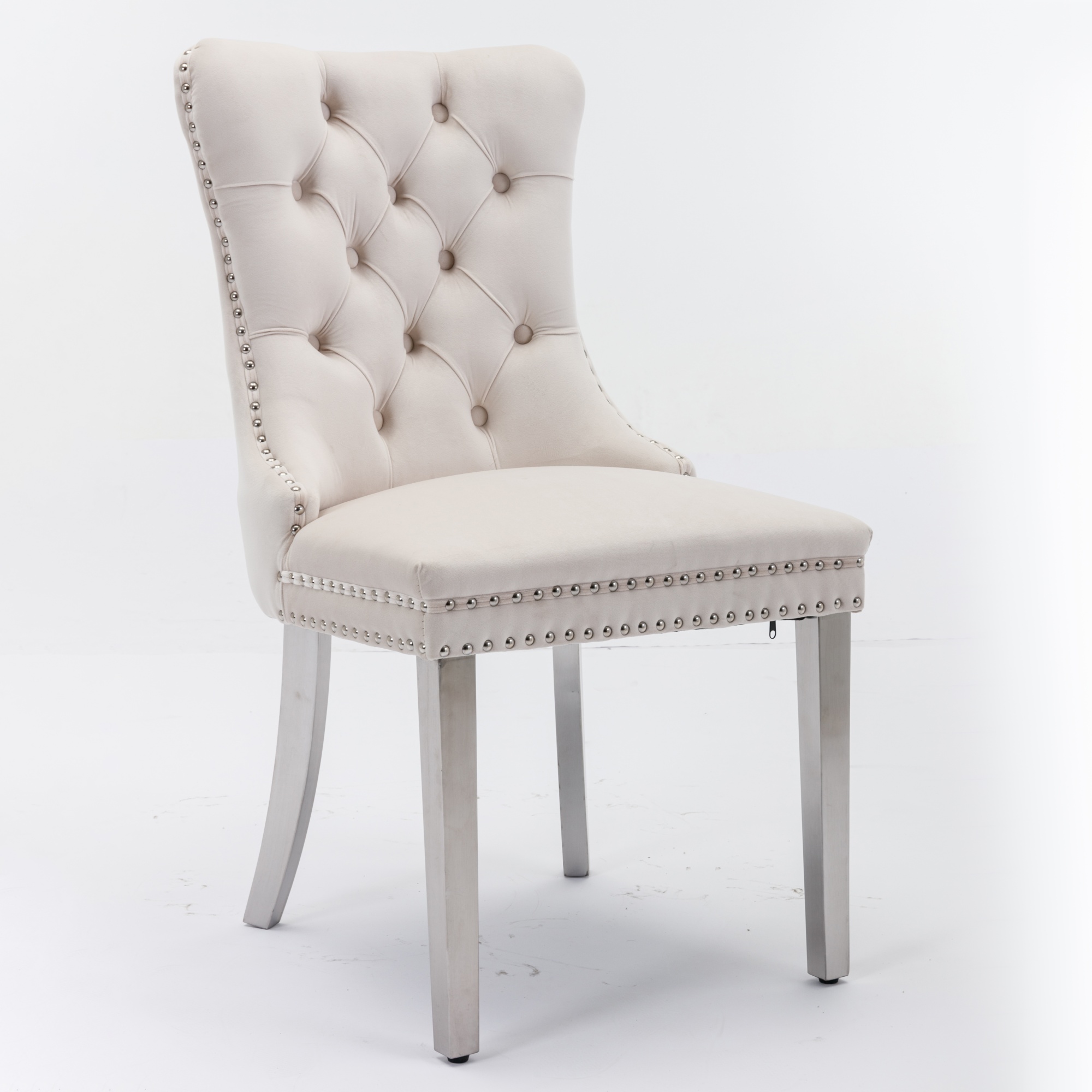 Chaise de salle à manger, lot de 2, finition capitonnée, 65 x 50 x 95 cm, tissu rembourré et bois massif, beige - vue 3