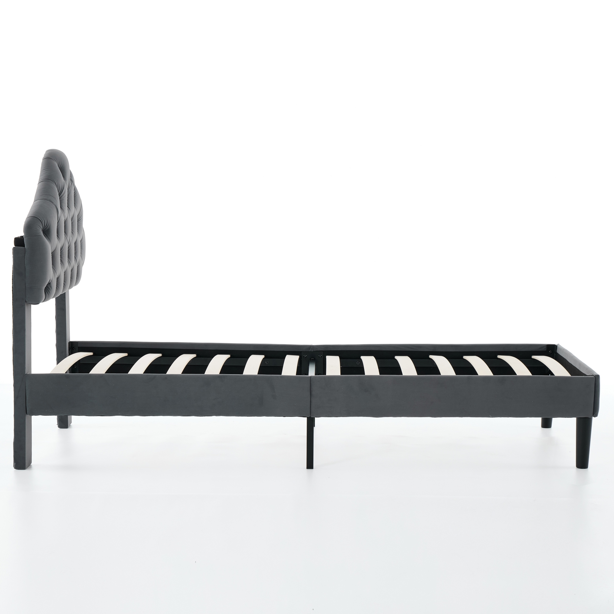 Lit en velours avec tête nuage réglable, barre renforcée, sommier bois lattes denses, pour chambre, confort supérieur, stabilité renforcée, design élégant, durabilité, utilisation flexible, style luxueux, fonctionnalité - image 5